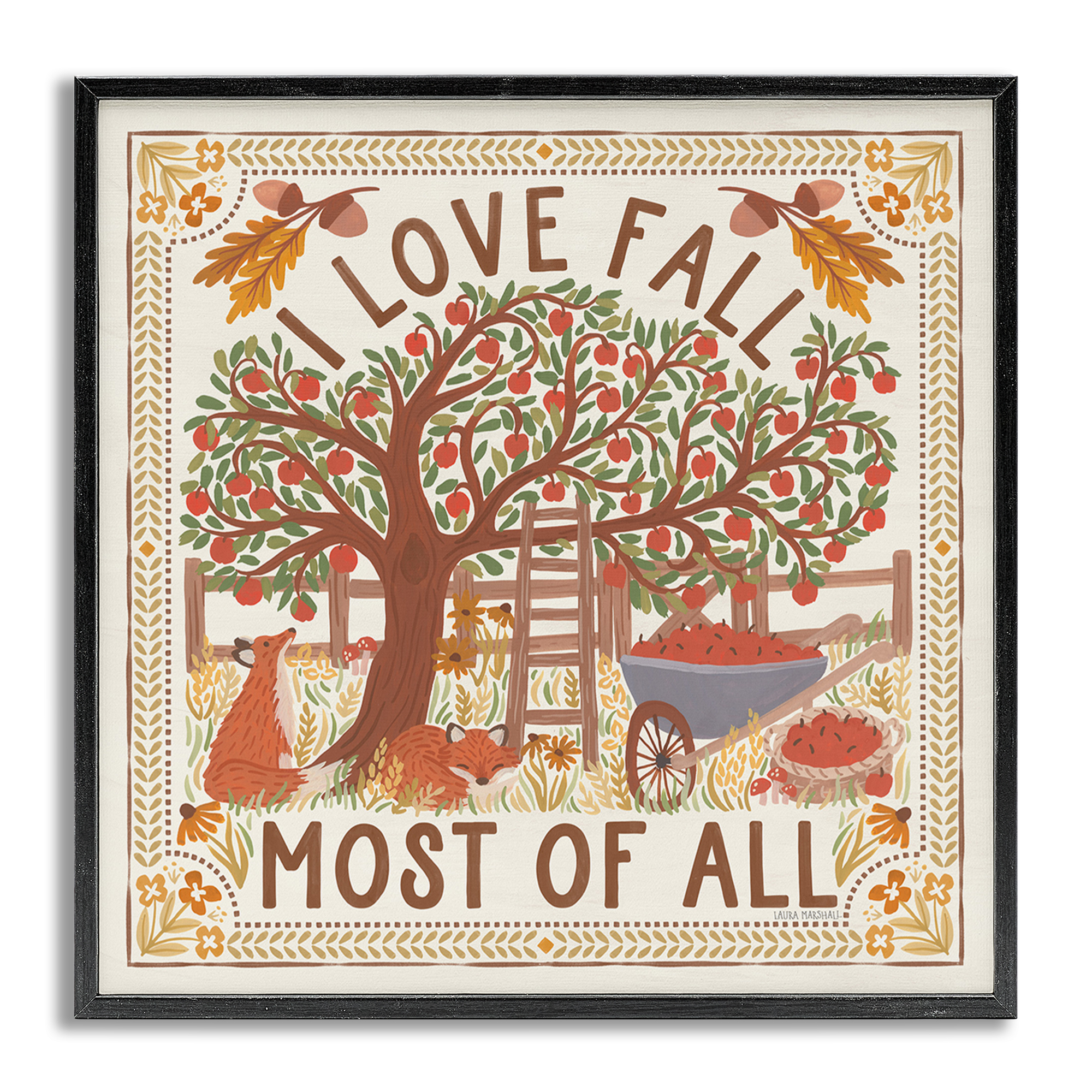 Stupell Industries Love Fall Scenery Landscape Painting Gray Framed Art Print Wall Art, 17 x 17