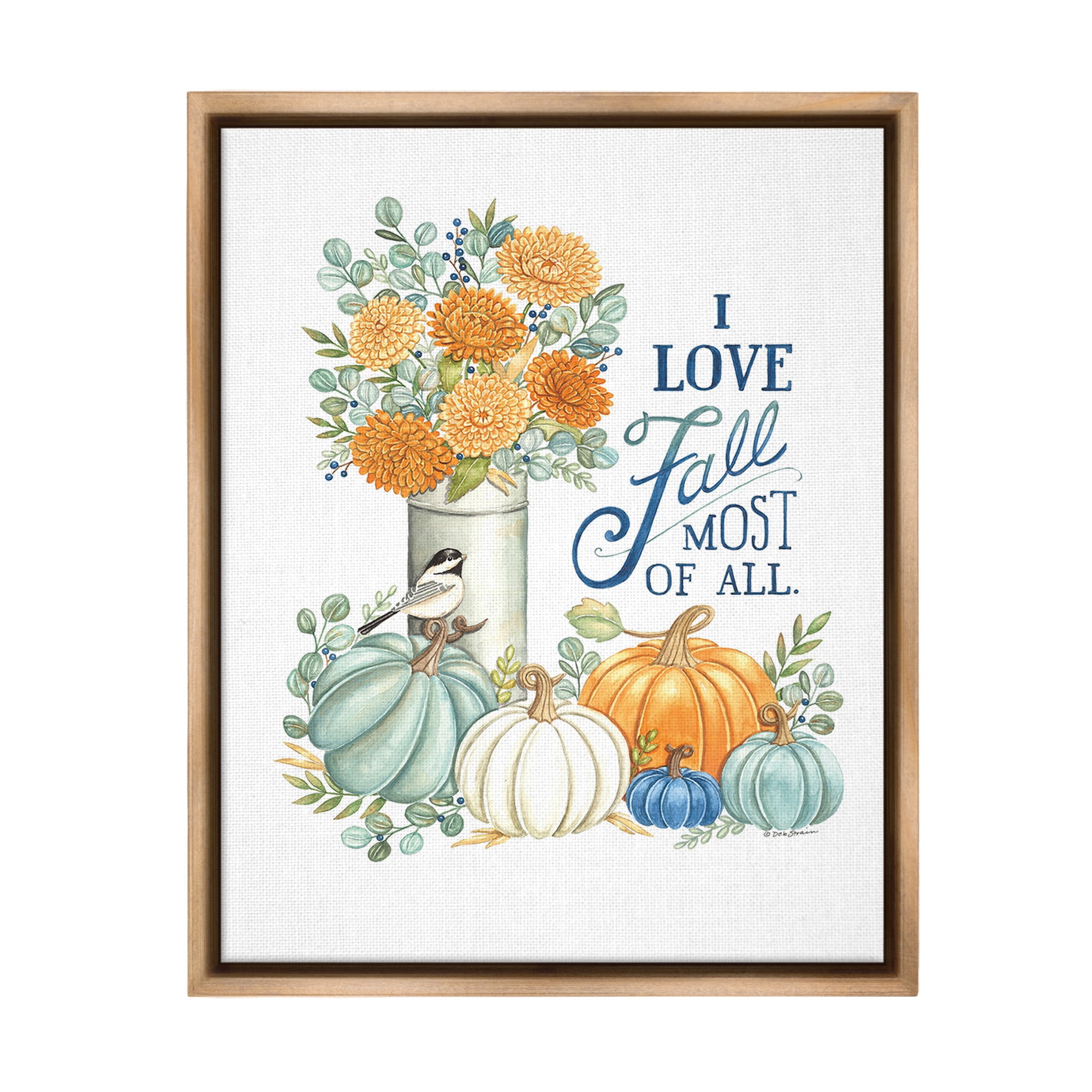 Stupell Industries Love Fall Still Life Holiday Painting Brown Floater Framed Canvas Art Print Wall Art, 25 x 31