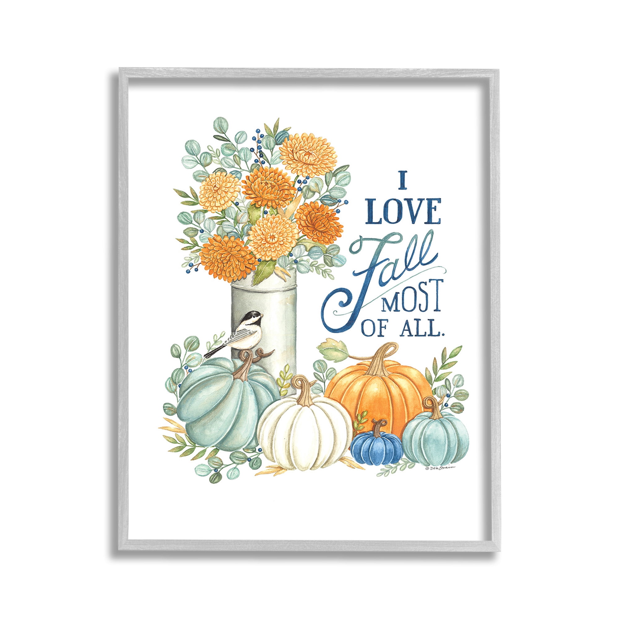 Stupell Industries Love Fall Still Life Holiday Painting Gray Framed Art Print Wall Art, 11 x 14