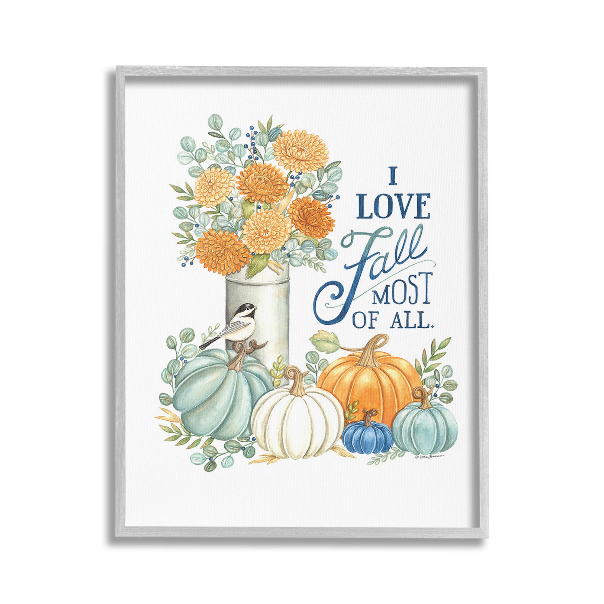 Stupell Industries Love Fall Still Life Holiday Painting Gray Framed Art Print Wall Art, 16 x 20