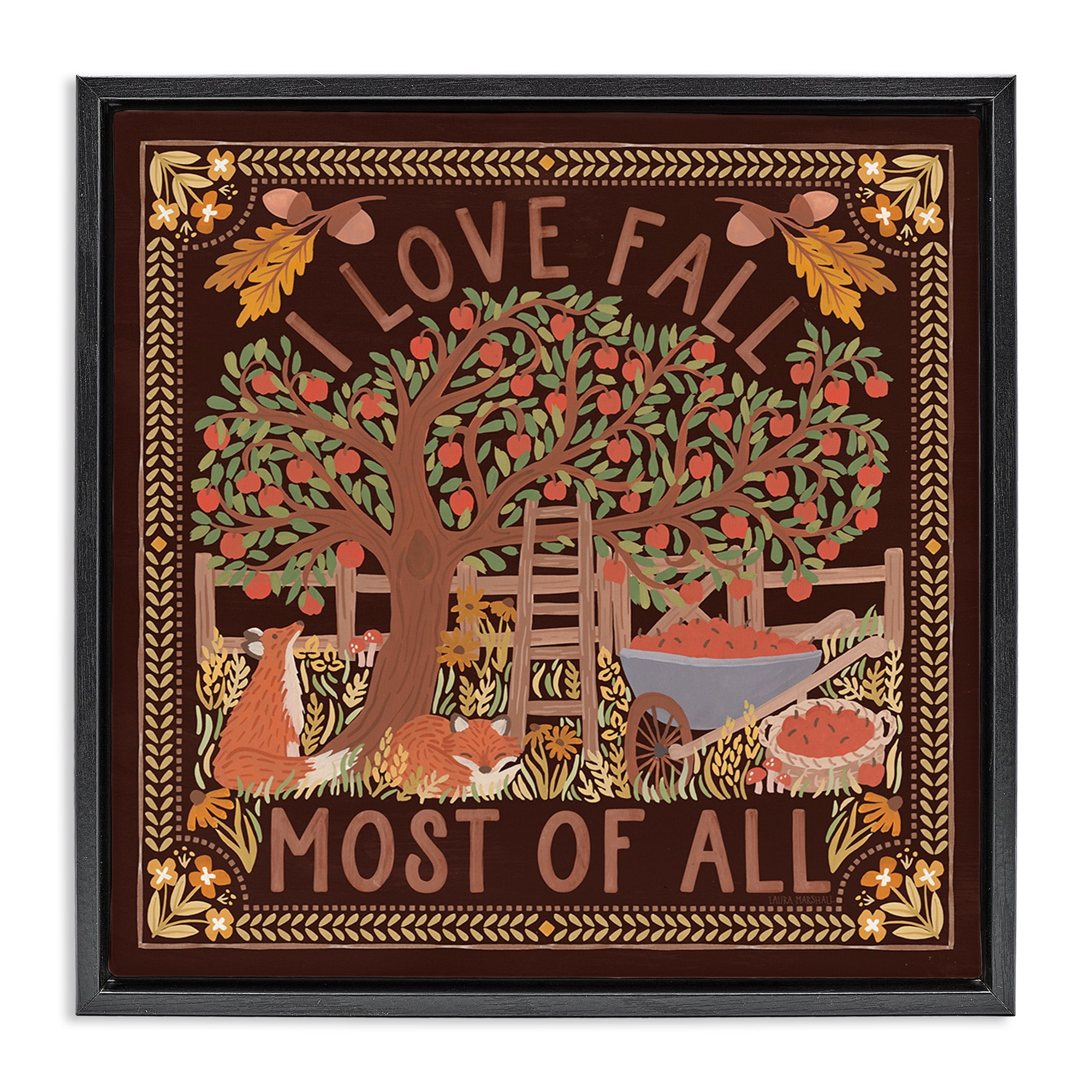 Stupell Industries Love Fall on Brown Landscape Painting Black Floater Framed Art Print Wall Art, 18 x 18