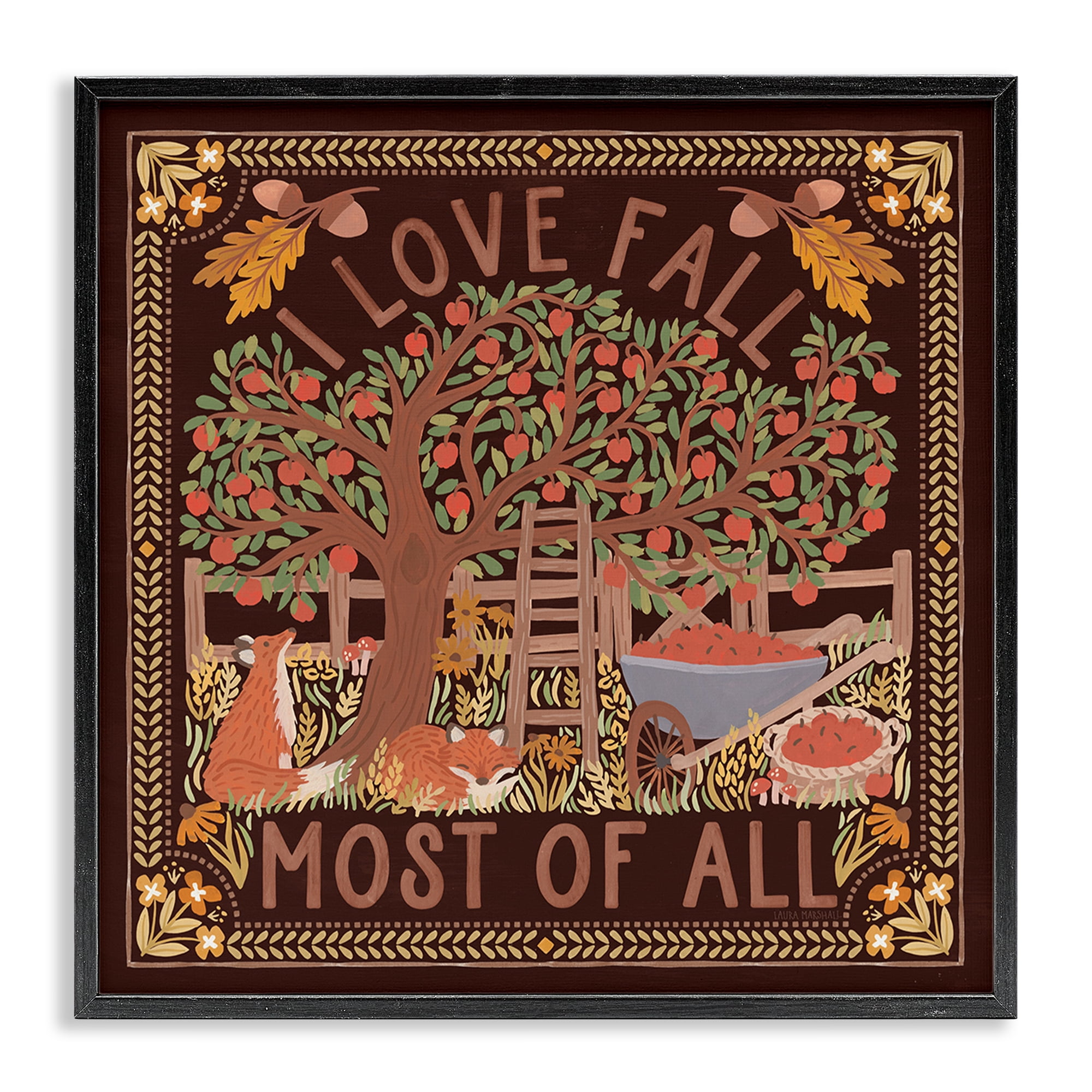 Stupell Industries Love Fall on Brown Landscape Painting Black Framed Art Print Wall Art, 17 x 17