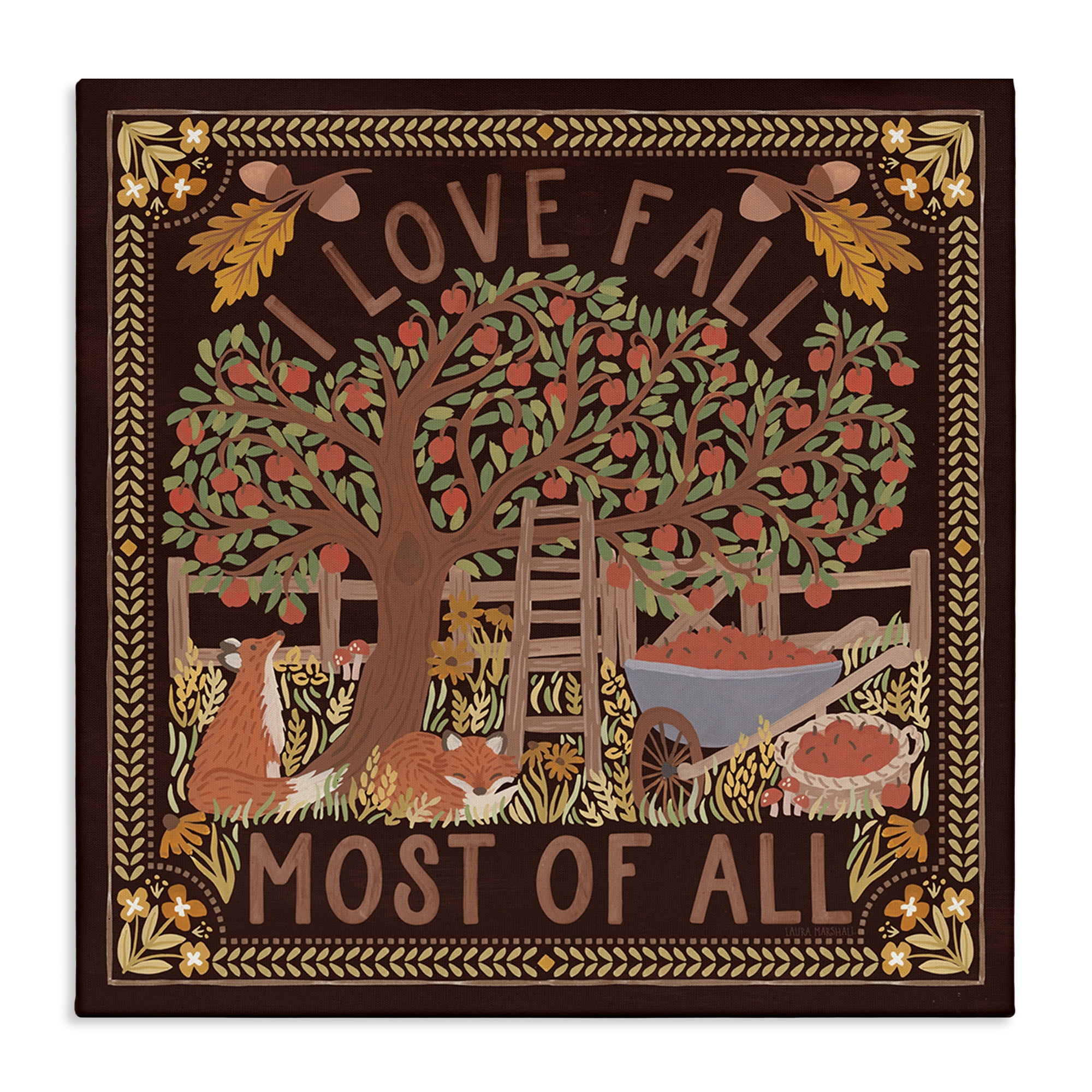 Stupell Industries Love Fall on Brown Landscape Painting Gallery Wrapped Canvas Art Print Wall Art, 17 x 17