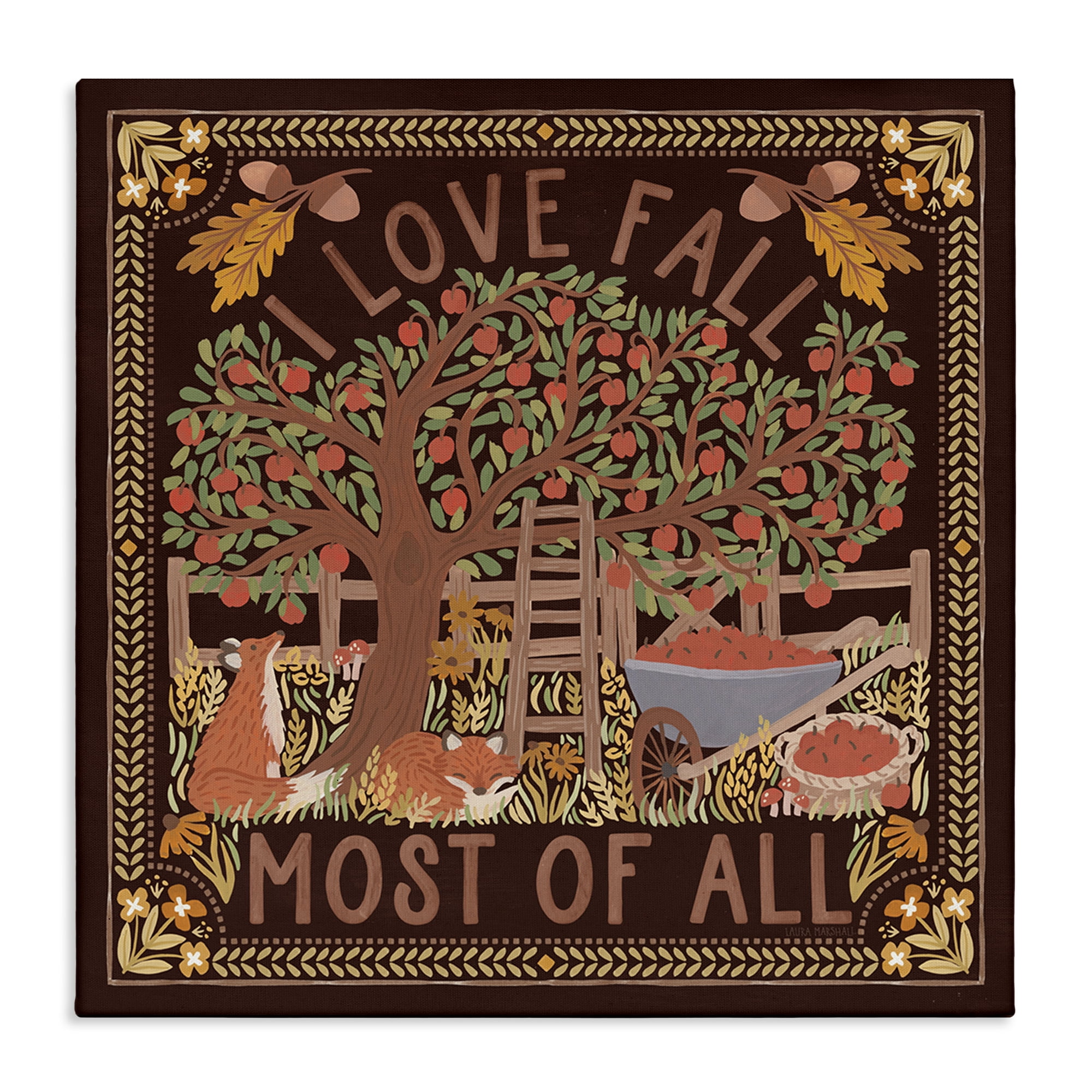 Stupell Industries Love Fall on Brown Landscape Painting Gallery Wrapped Canvas Art Print Wall Art, 24 x 24