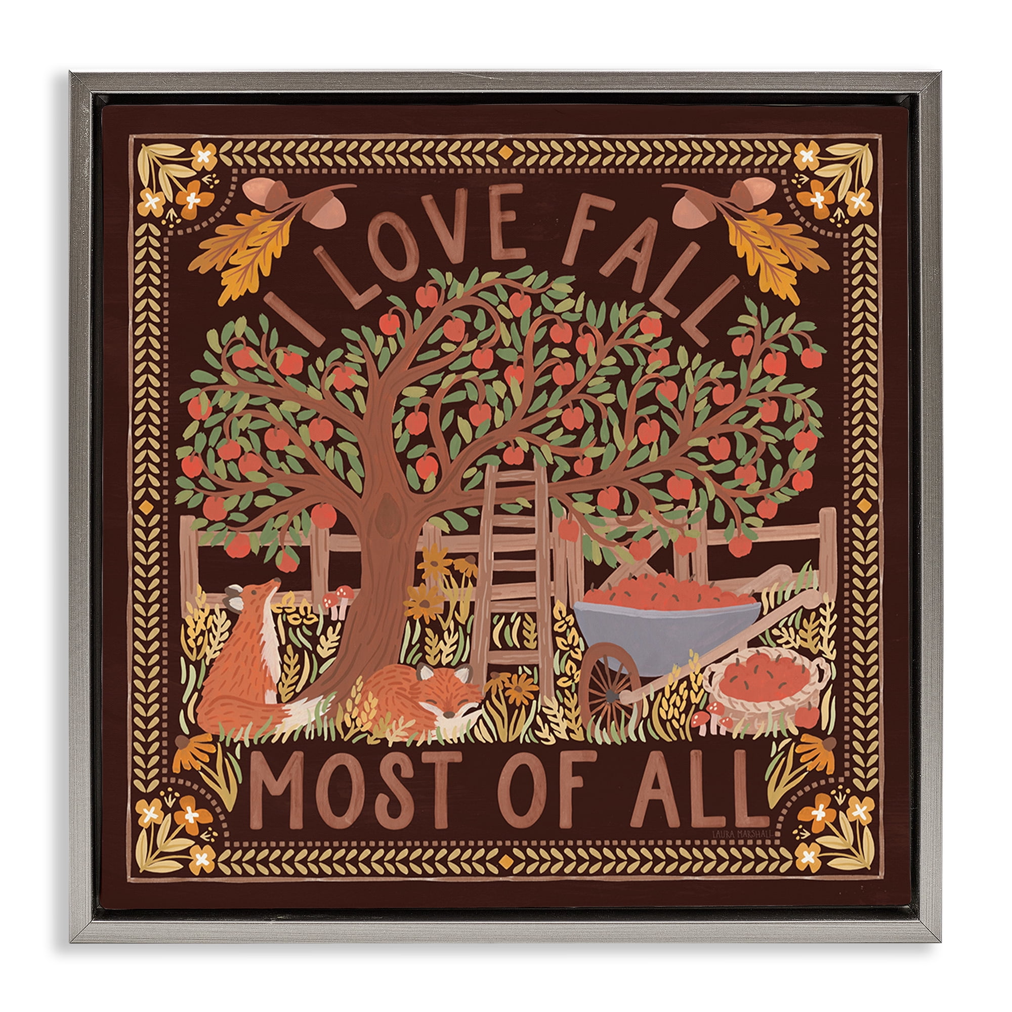 Stupell Industries Love Fall on Brown Landscape Painting Gray Floater Framed Art Print Wall Art, 25 x 25