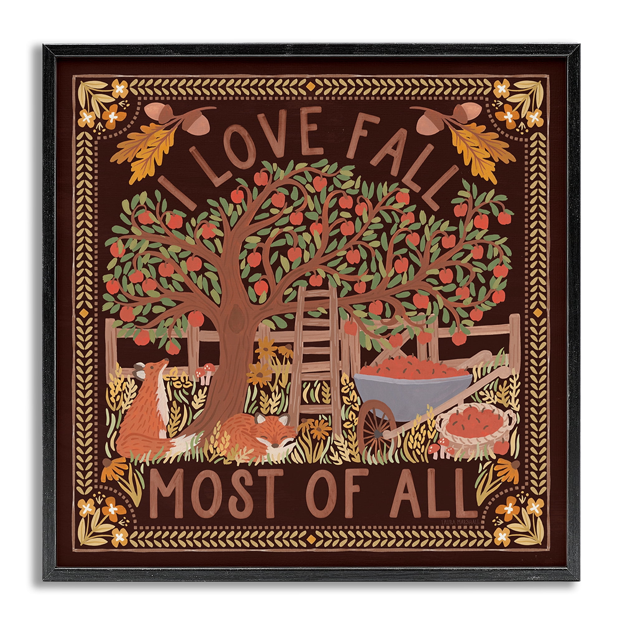 Stupell Industries Love Fall on Brown Landscape Painting Gray Framed Art Print Wall Art, 17 x 17