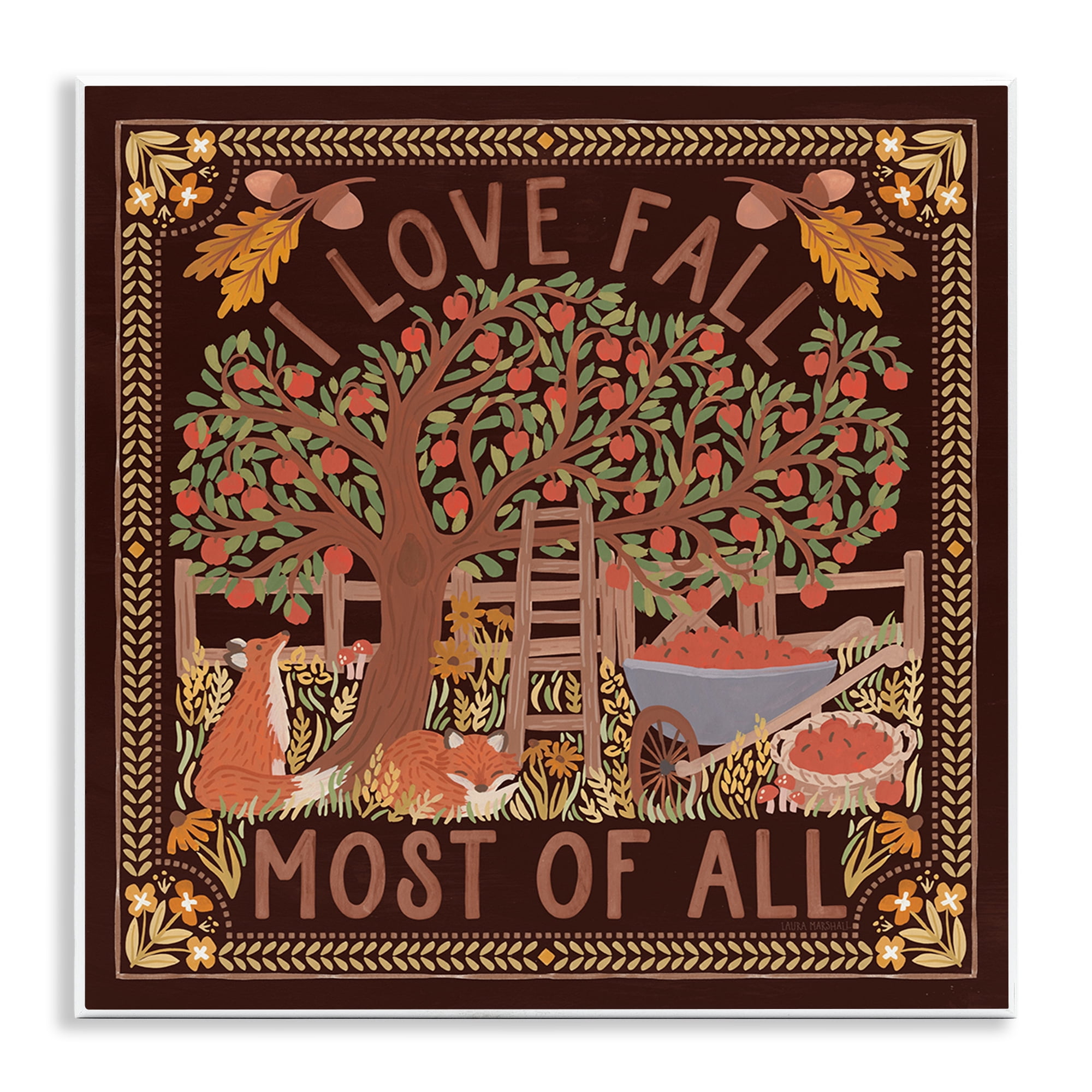 Stupell Industries Love Fall on Brown Landscape Painting Unframed Art Print Wall Art, 12 x 12