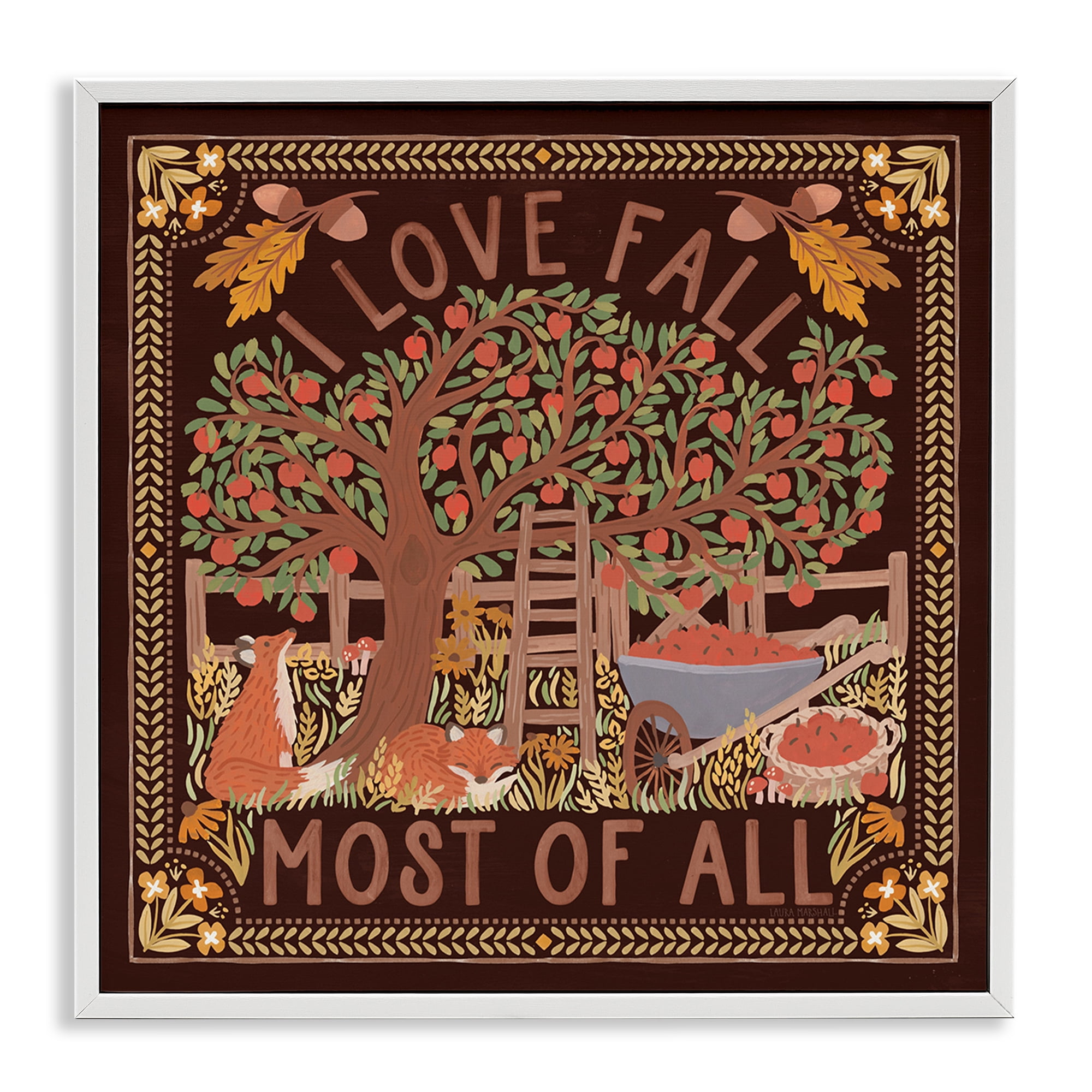 Stupell Industries Love Fall on Brown Landscape Painting White Framed Art Print Wall Art, 12 x 12
