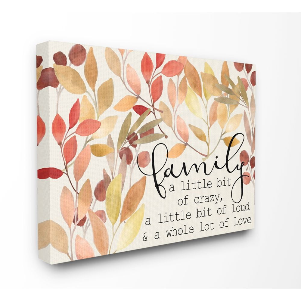 Stupell Industries Love Family Home Inspirational Word Leaves Red Yellow Design Canvas Wall Art by Kimberly Allen