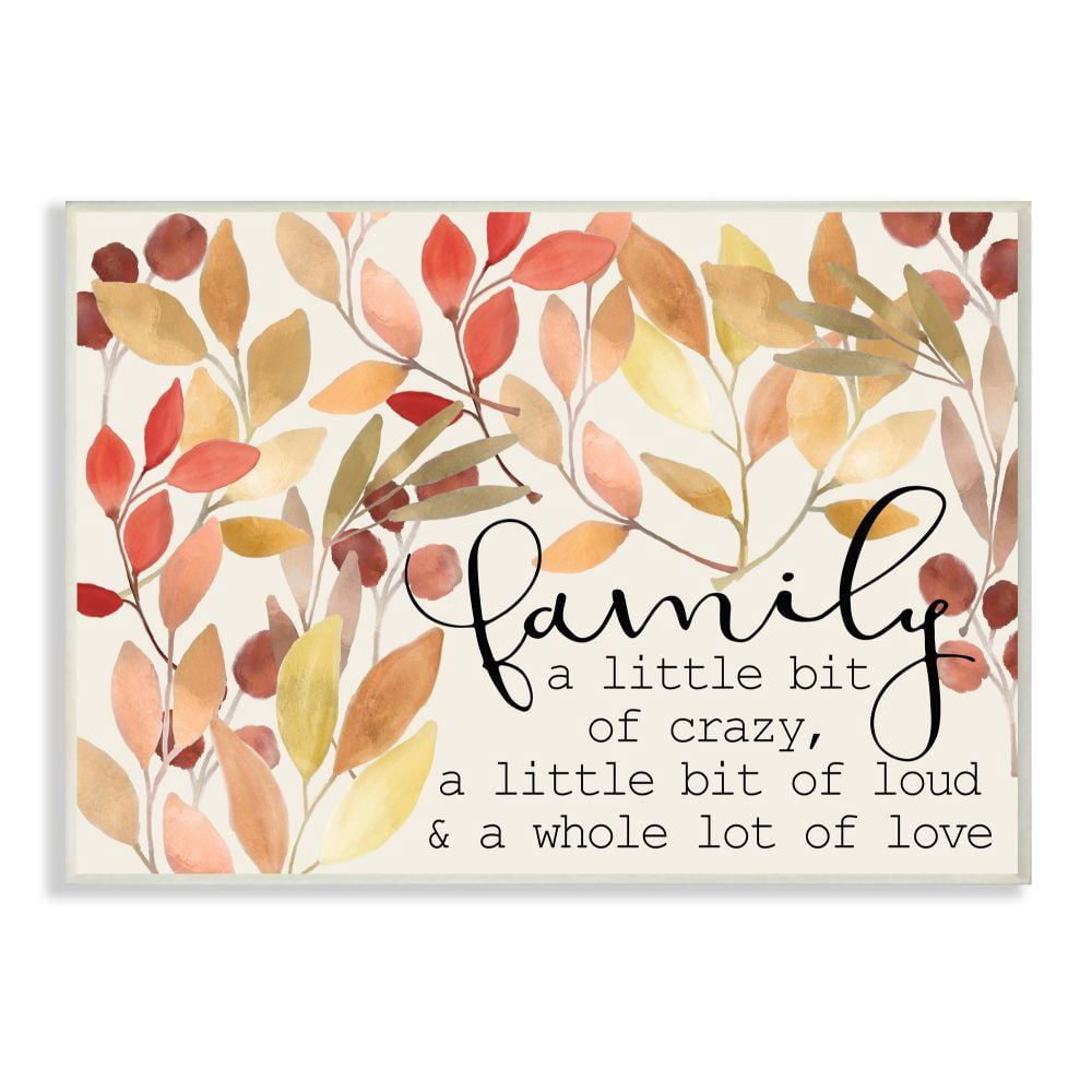 Stupell Industries Love Family Home Inspirational Word Leaves Red Yellow Design Wall Plaque Art by Kimberly Allen
