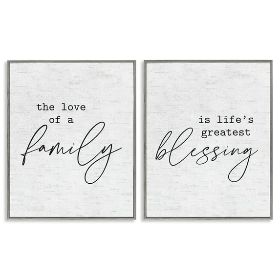 Stupell Industries Love of Family is Life's Greatest Blessing Minimal Quote Framed Wall Art Design by Lettered and Lined, 2 Piece, 16" x 20", Gray Framed