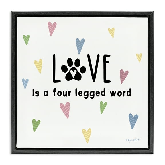 Stupell Industries Love Four Legged Novelty & Humor Painting Black Floater Framed Canvas Art Print Wall Art, 18 x 18