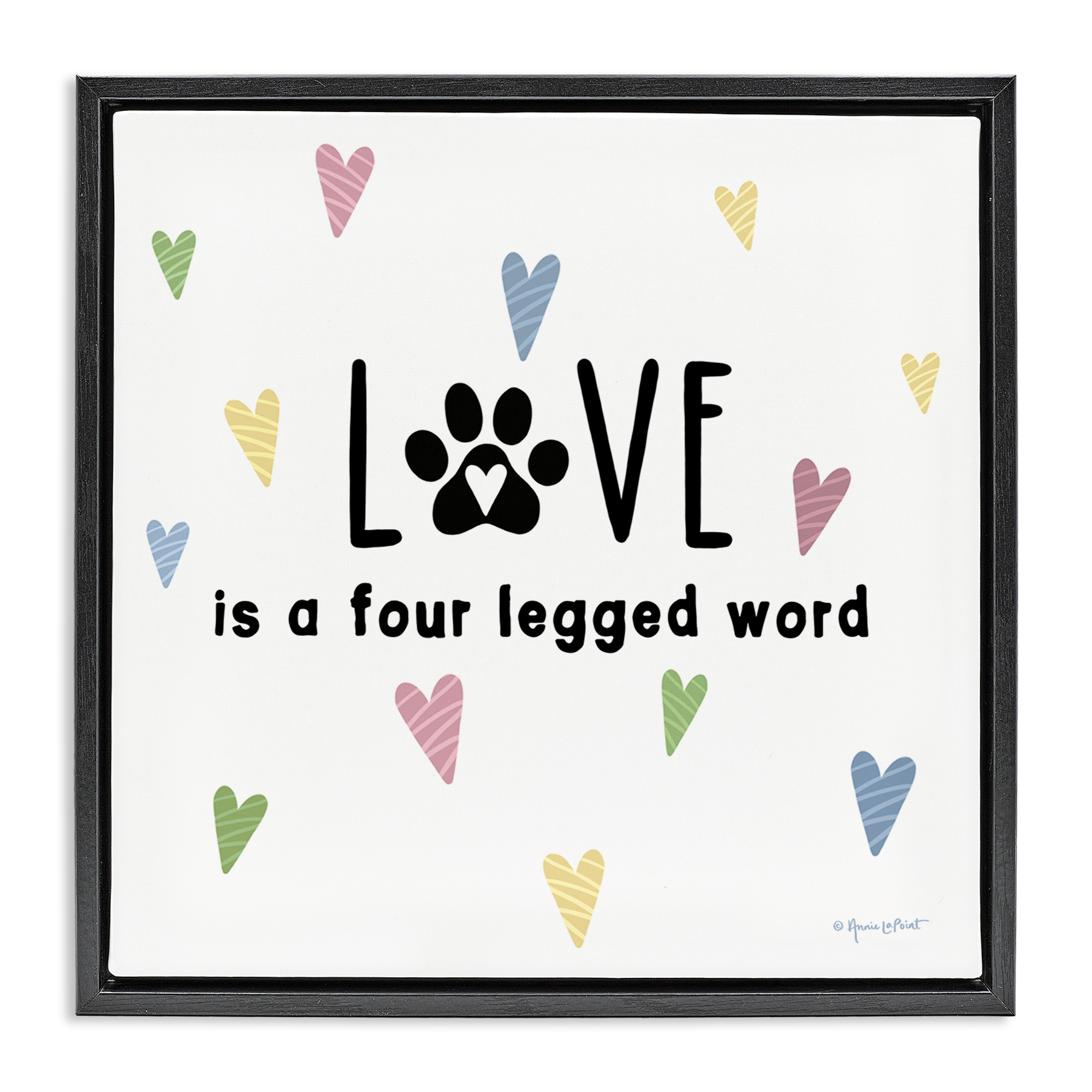 Stupell Industries Love Four Legged Novelty & Humor Painting Black Floater Framed Canvas Art Print Wall Art, 25 x 25