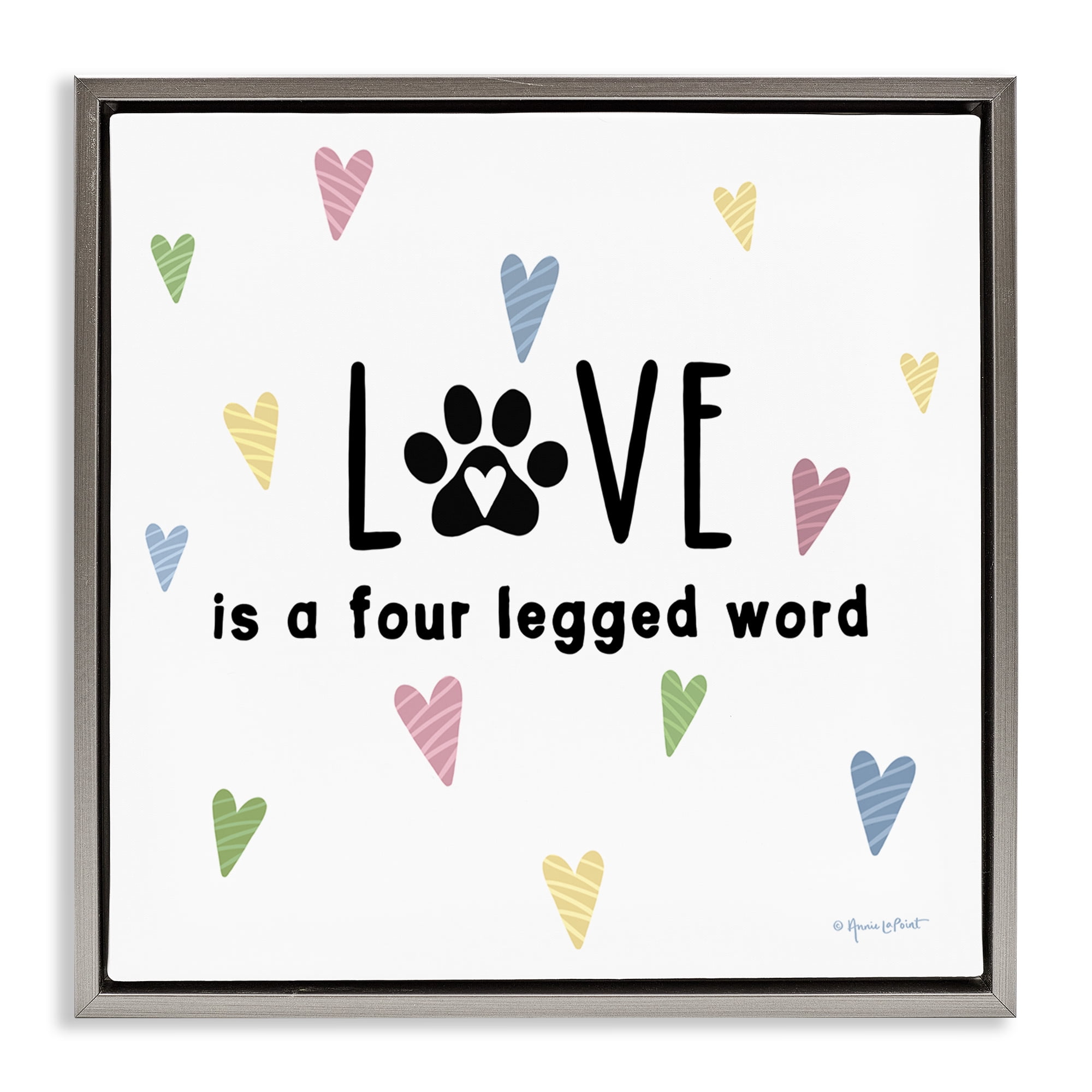 Stupell Industries Love Four Legged Novelty & Humor Painting Gray Floater Framed Canvas Art Print Wall Art, 18 x 18