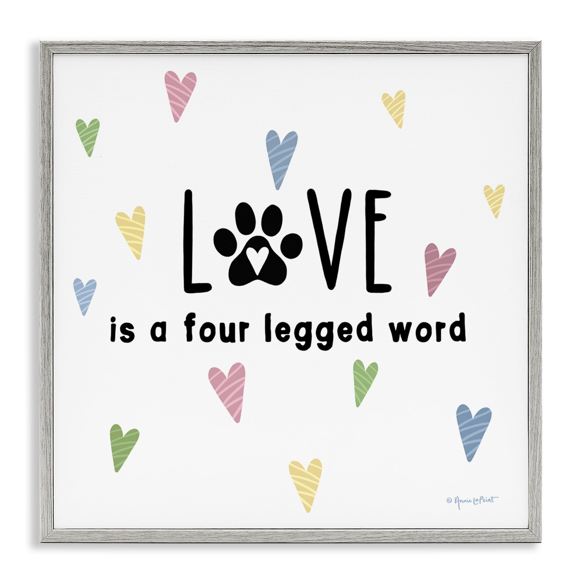Stupell Industries Love Four Legged Novelty & Humor Painting Gray Framed Art Print Wall Art, 12 x 12
