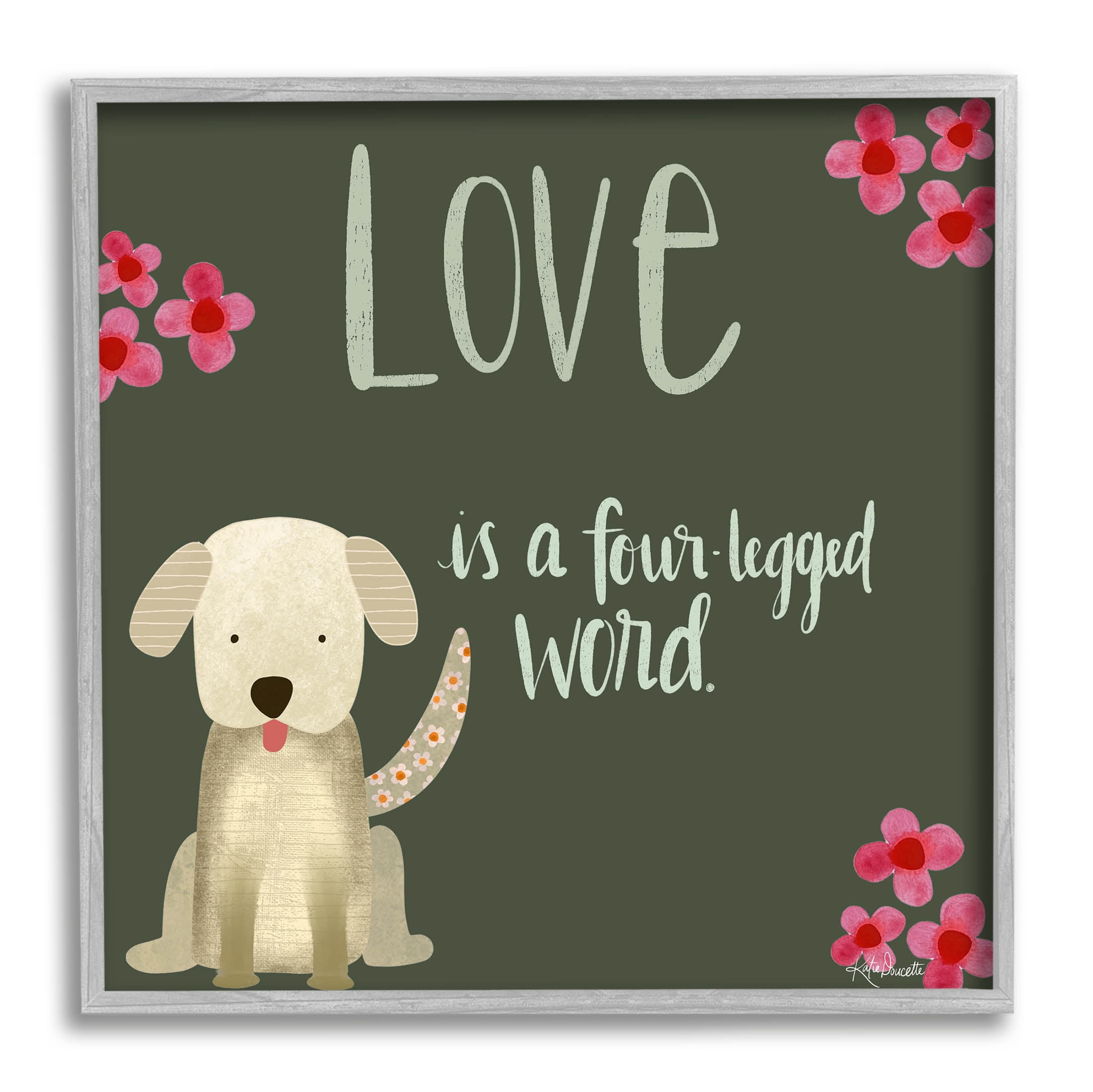 Stupell Industries Love Four-Legged Word Animal Lover Graphic Art Gray Framed Art Print Wall Art, Design by Katie Doucette