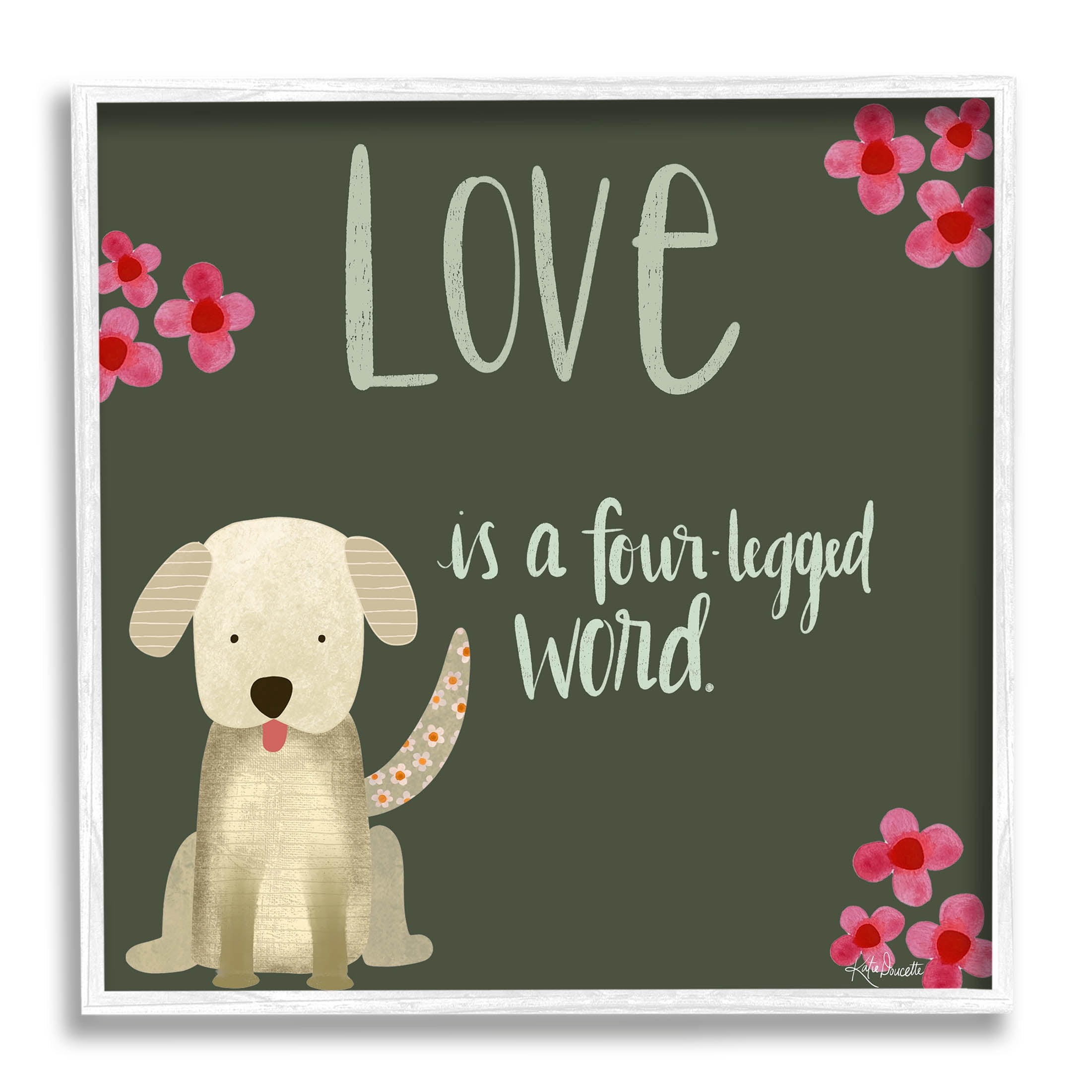 Stupell Industries Love Four-Legged Word Animal Lover Graphic Art White Framed Art Print Wall Art, Design by Katie Doucette