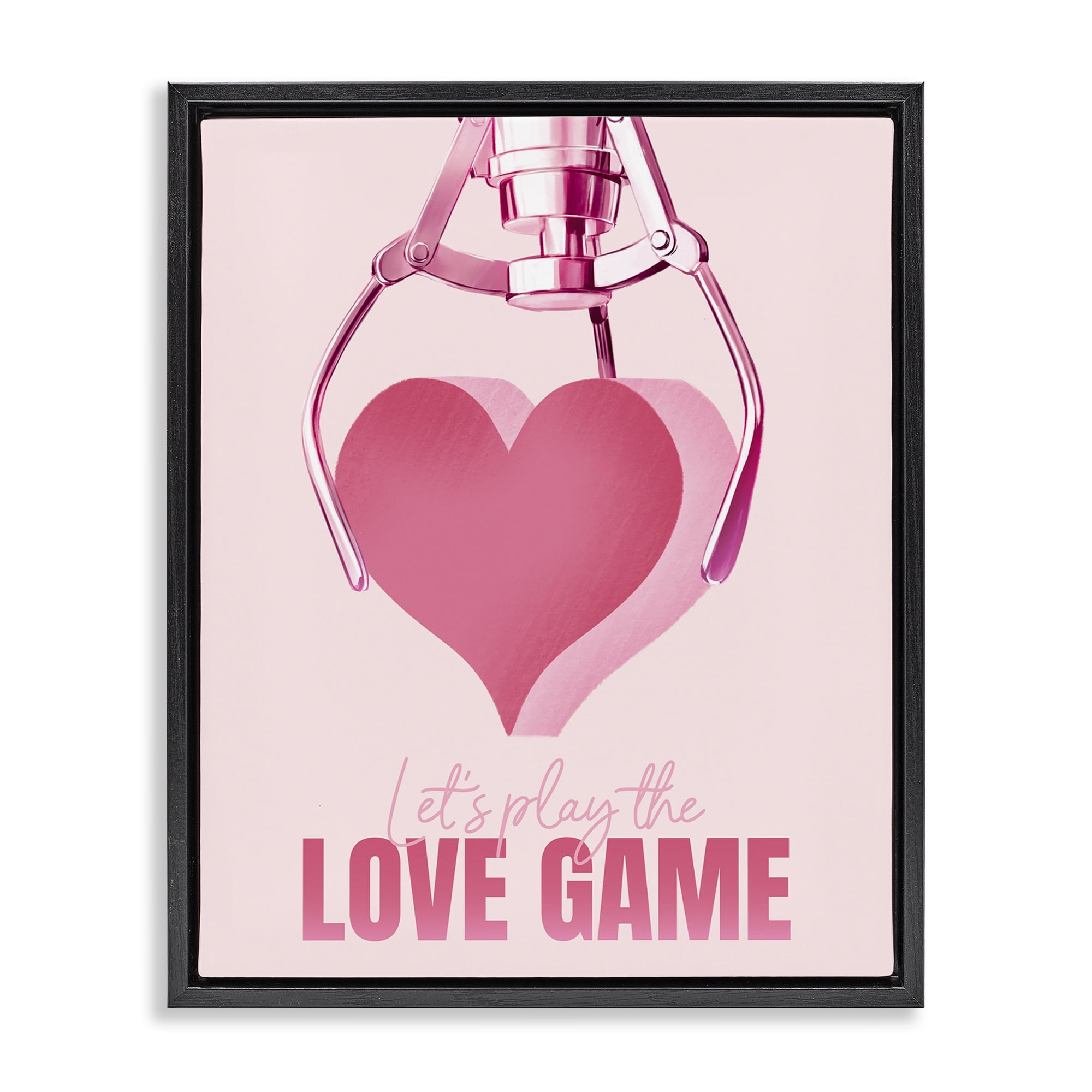 Stupell Industries Love Game with Heart Typography Painting Black Floater Framed Art Print Wall Art, 25 x 31