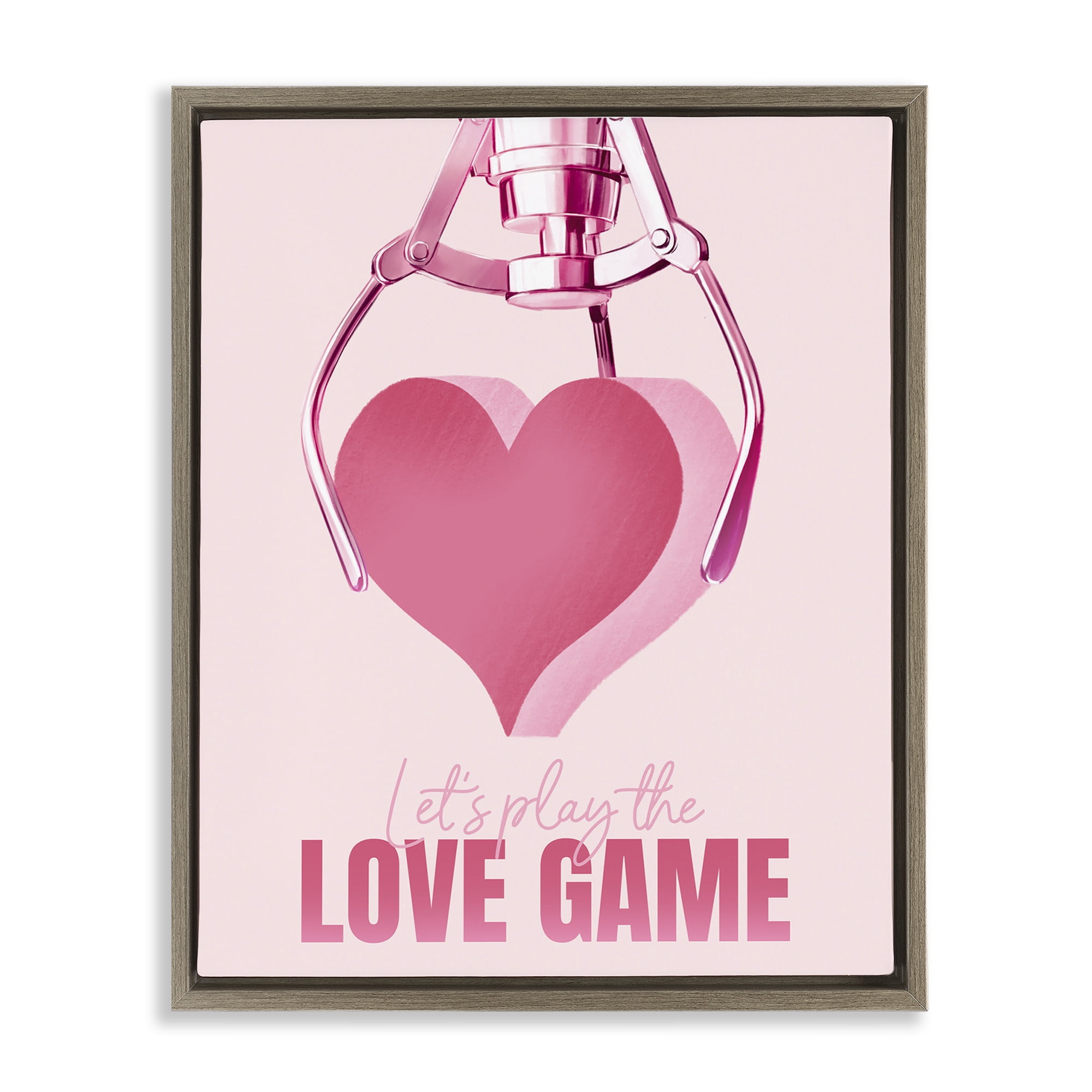 Stupell Industries Love Game with Heart Typography Painting Brown Floater Framed Art Print Wall Art, 17 x 21
