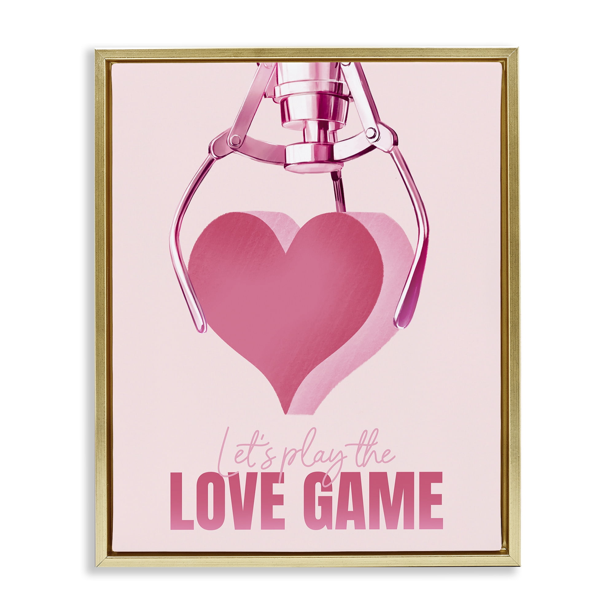 Stupell Industries Love Game with Heart Typography Painting Gold Floater Framed Art Print Wall Art, 17 x 21