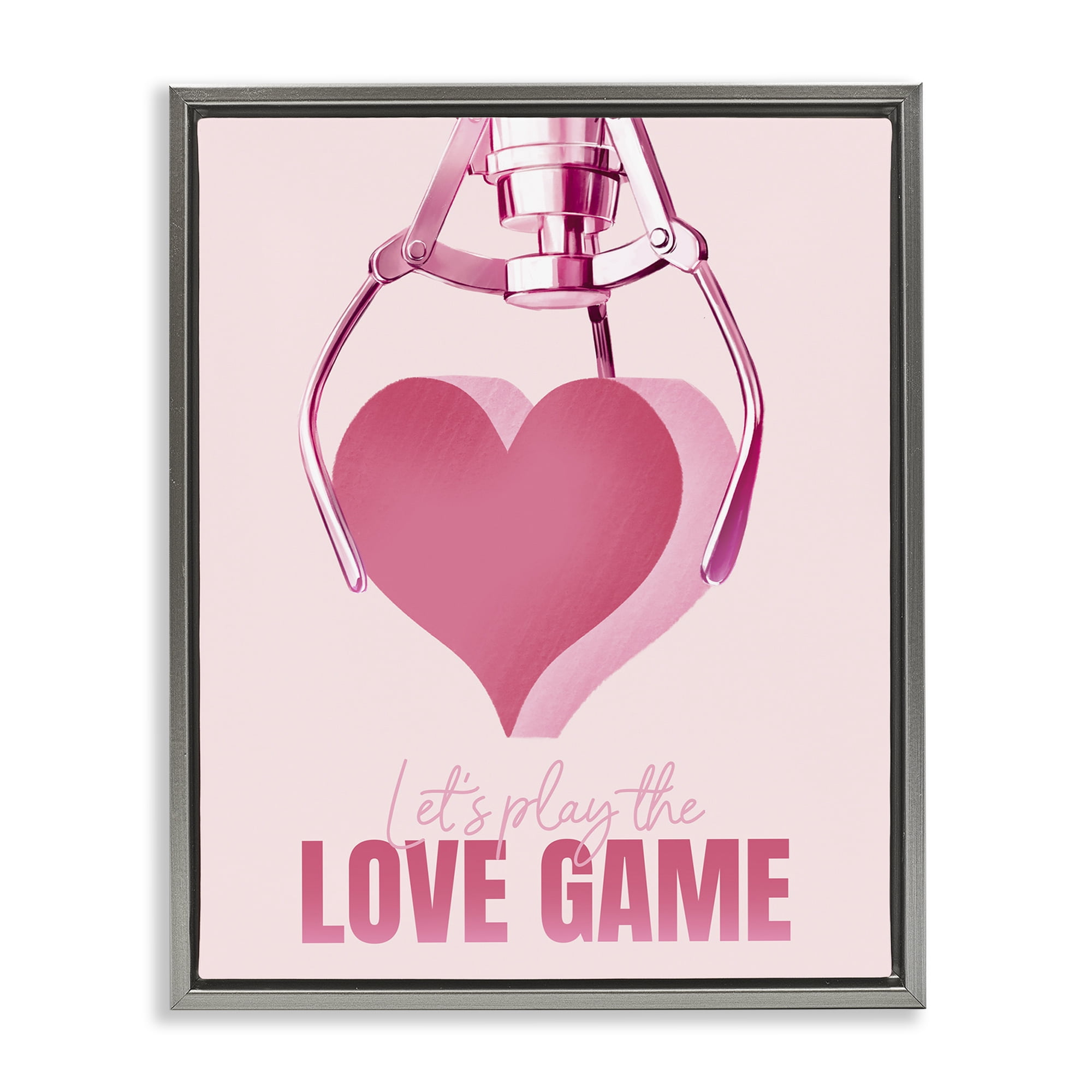 Stupell Industries Love Game with Heart Typography Painting Gray Floater Framed Art Print Wall Art, 17 x 21