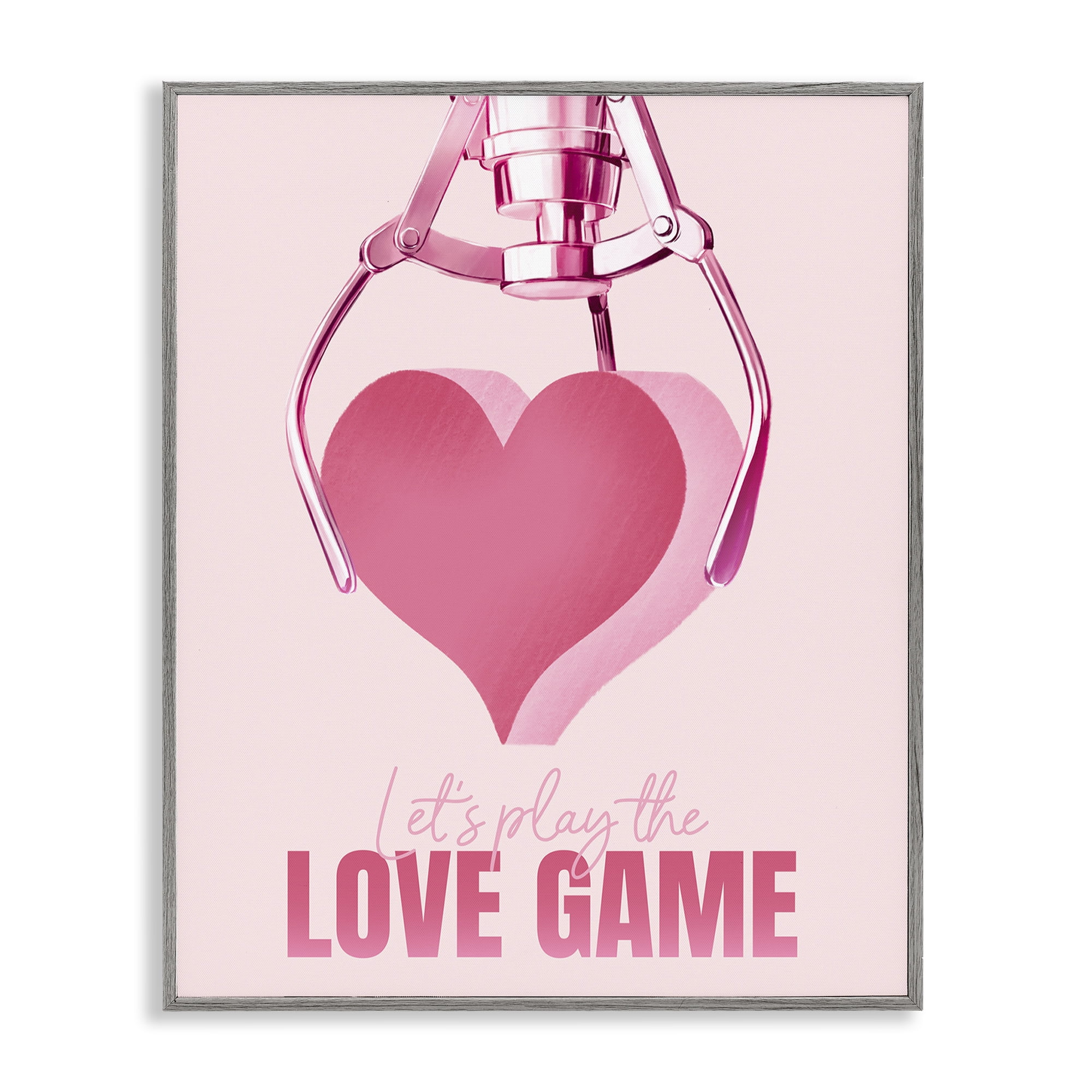 Stupell Industries Love Game with Heart Typography Painting Gray Framed Art Print Wall Art, 16 x 20