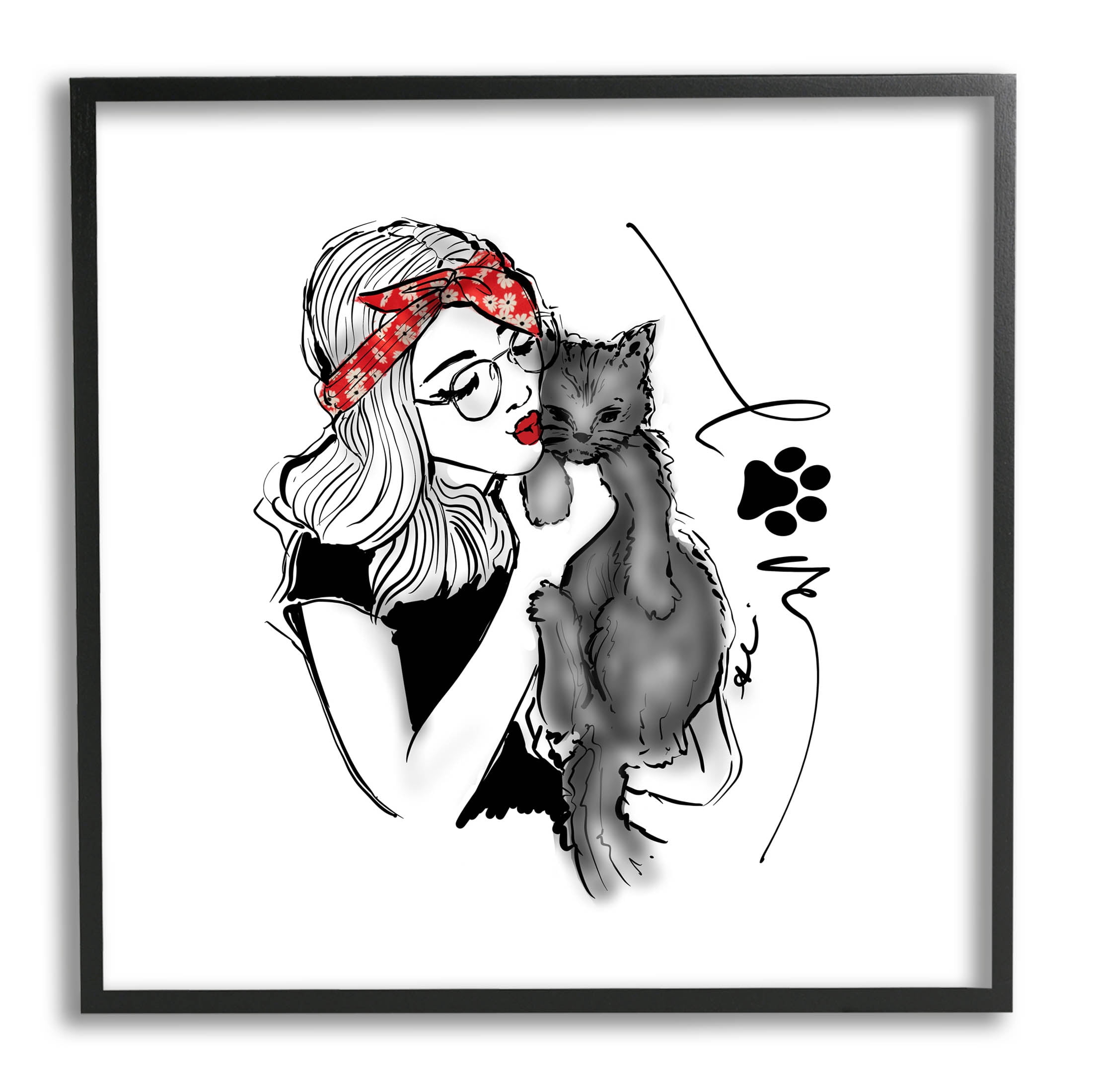 Stupell Industries Love Glam Cat Cuddle Graphic Art Black Framed Art Print Wall Art, Design by Alison Petrie
