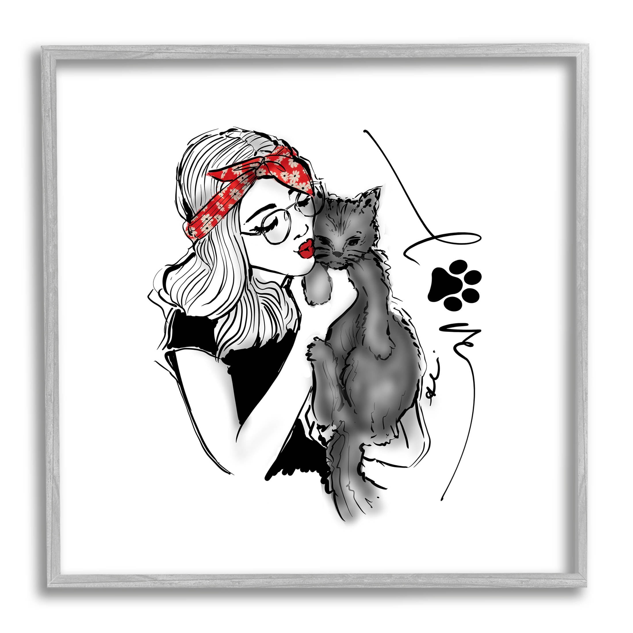 Stupell Industries Love Glam Cat Cuddle Graphic Art Gray Framed Art Print Wall Art, Design by Alison Petrie