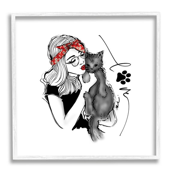 Stupell Industries Love Glam Cat Cuddle Graphic Art White Framed Art Print Wall Art, Design by Alison Petrie