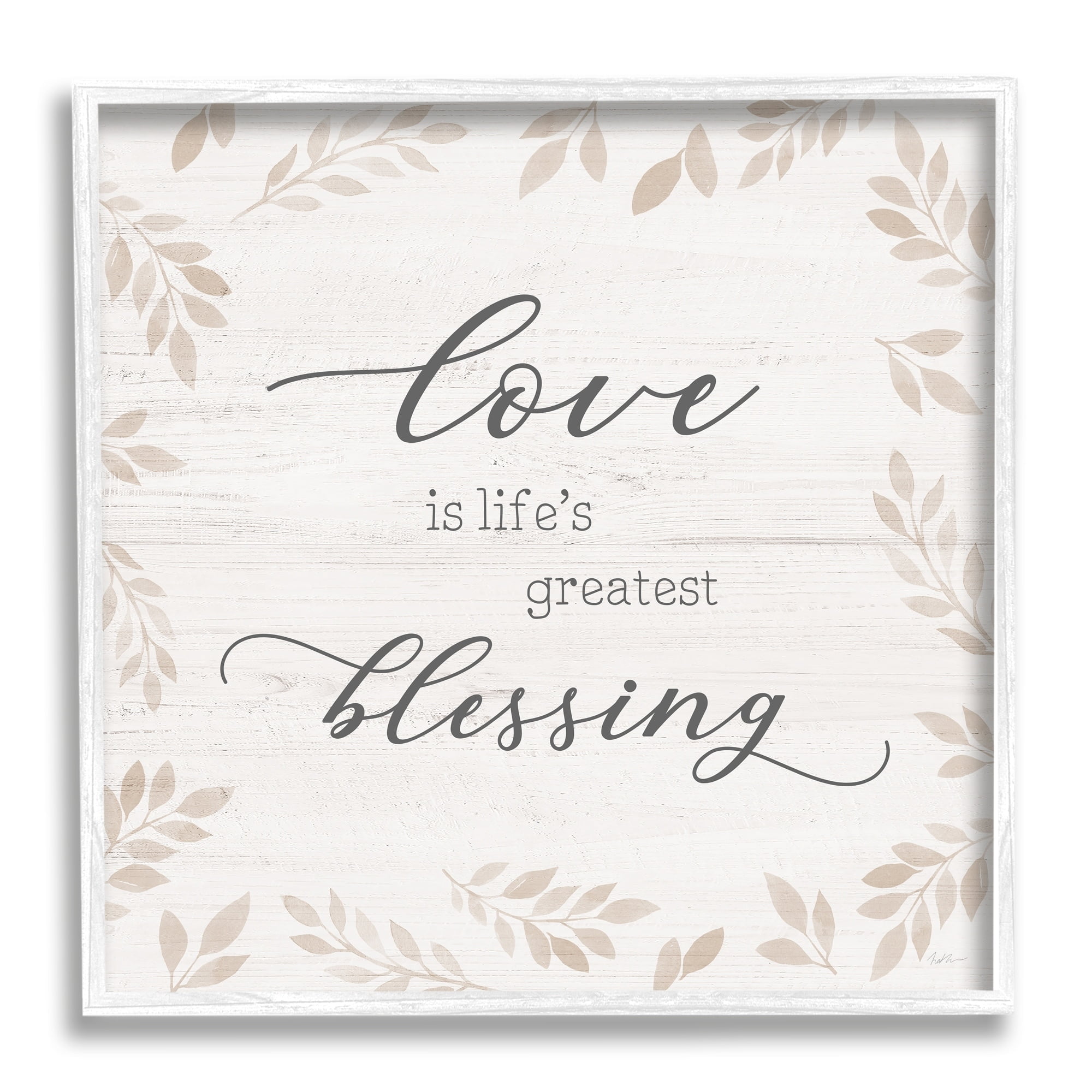 Stupell Industries Love Is Greatest Blessing Motivational Phrase Brown Plant Leaves Graphic Art Black Framed Art Print Wall Art, 12x12, by Natalie Carpentieri