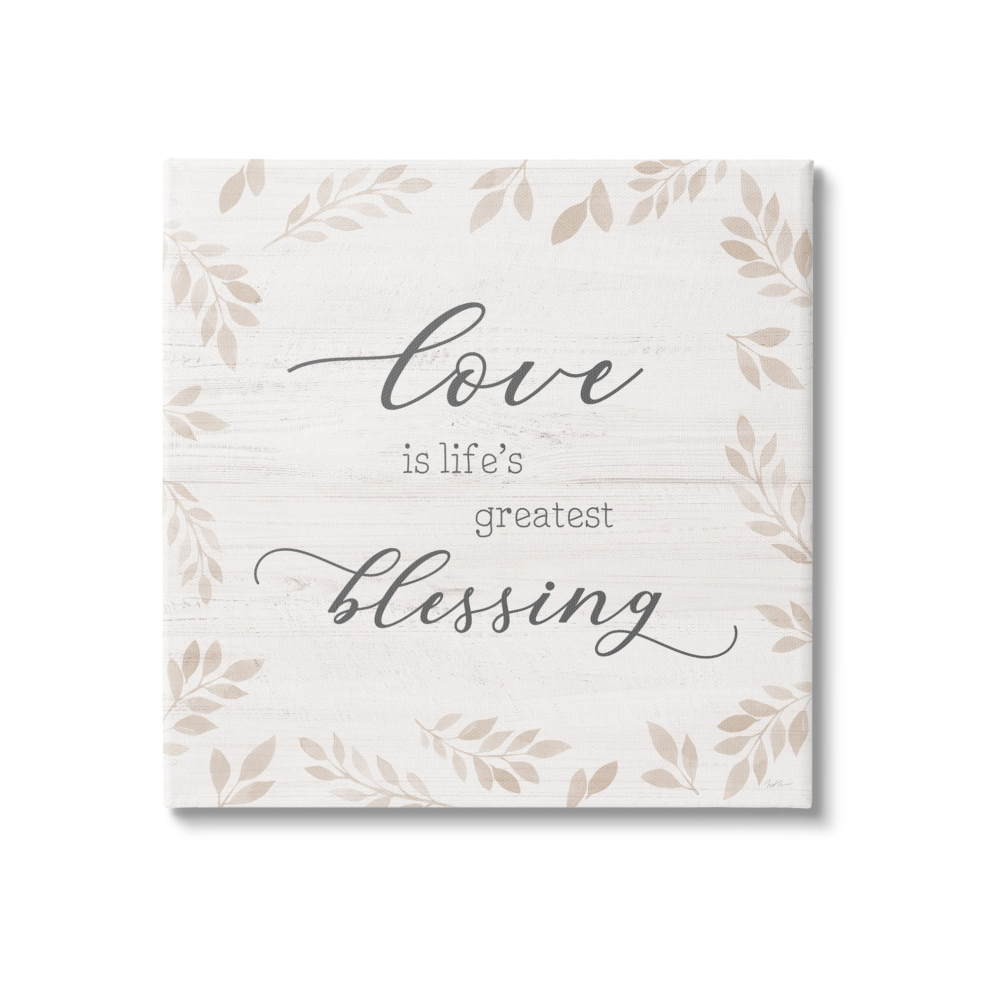 Stupell Industries Love Is Greatest Blessing Motivational Phrase Brown Plant Leaves Rustic Painting Gallery-Wrapped Canvas Print Wall Art, 17 x 17, Design by Natalie Carpentieri