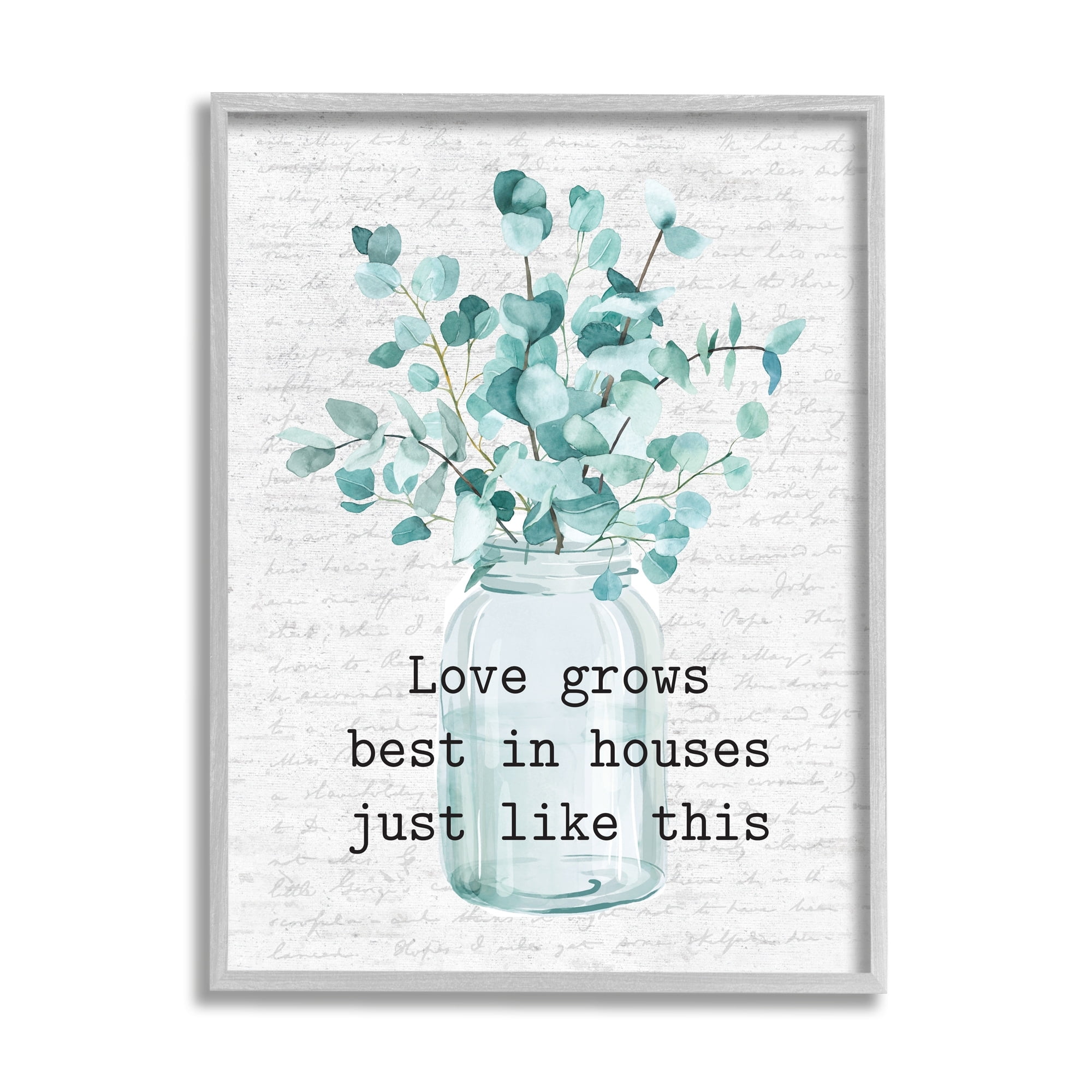 Stupell Industries Love Grows Best In Houses Blue Eucalyptus Plant, 16 x 20, Design by Lettered and Lined
