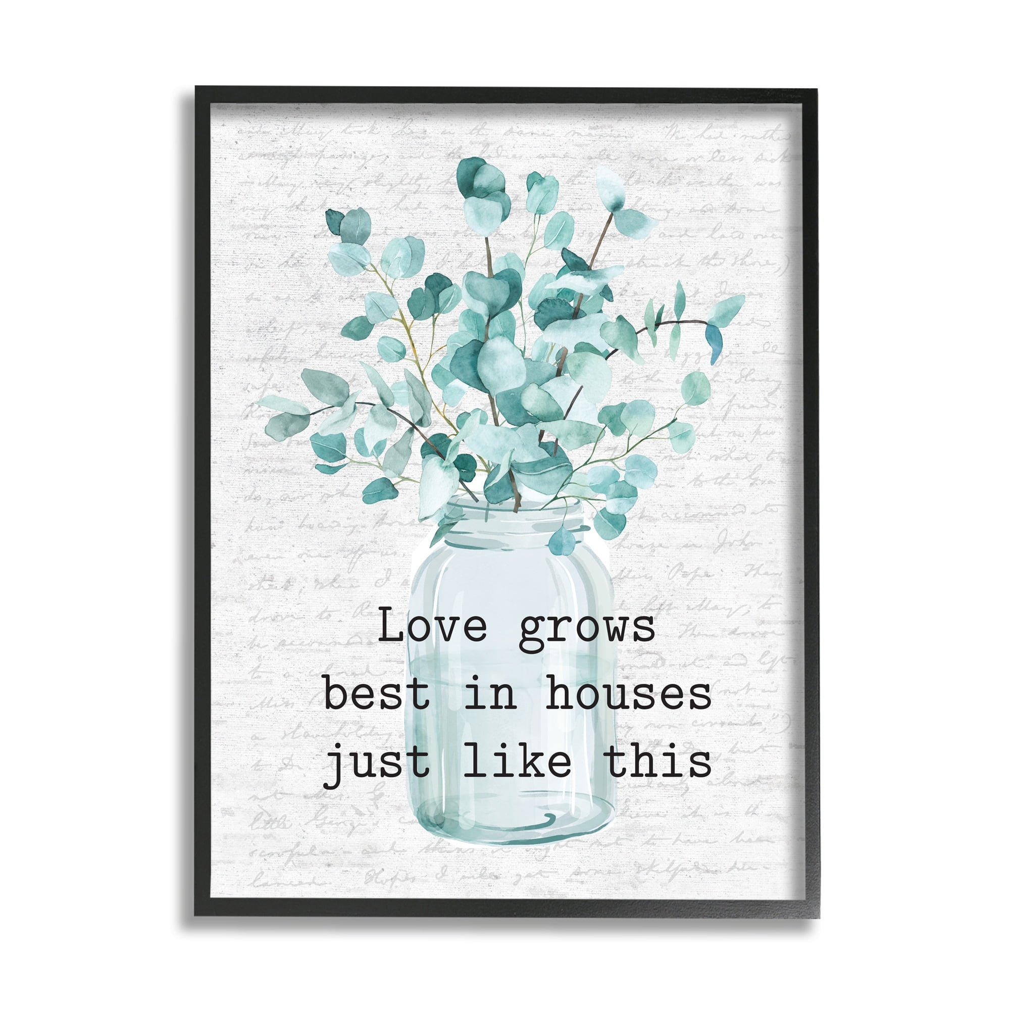 Stupell Industries Love Grows Best In Houses Blue Eucalyptus Plant, 16 x 20, Design by Lettered and Lined