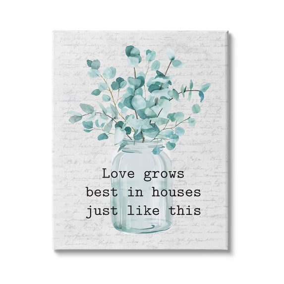 Stupell Industries Love Grows Best In Houses Blue Eucalyptus Plant, 16 x 20, Design by Lettered and Lined