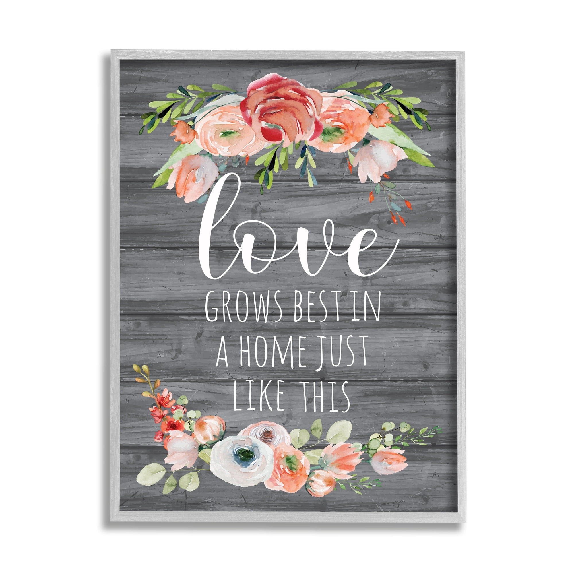 Stupell Industries Love Grows Best Motivational Family Phrase Rustic Flowers, 11 x 14, Design by ND Art