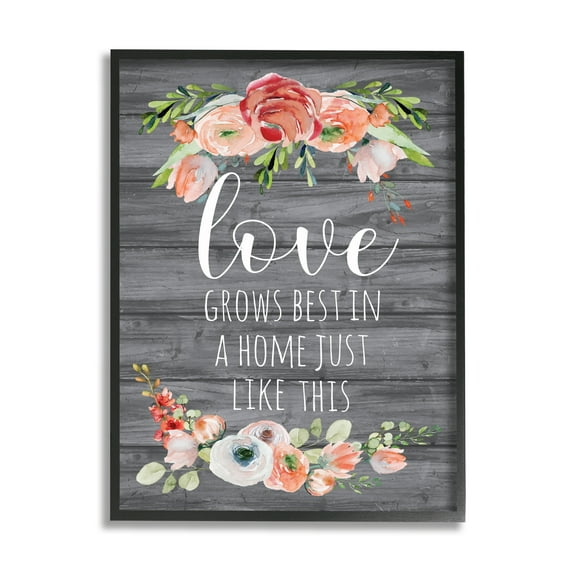 Stupell Industries Love Grows Best Motivational Family Phrase Rustic Flowers, 24 x 30, Design by ND Art
