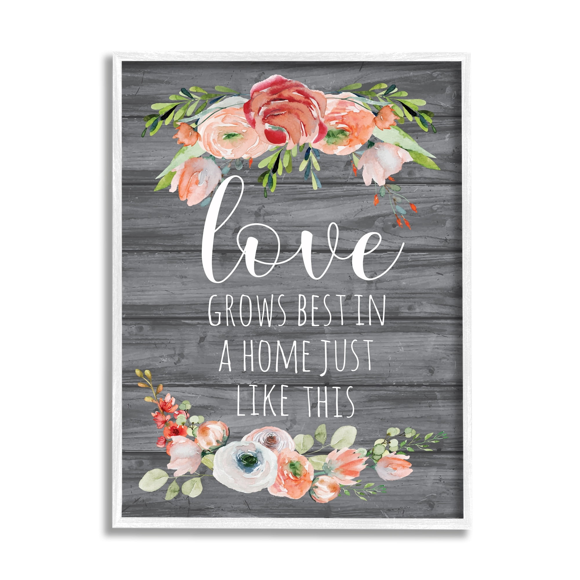 Stupell Industries Love Grows Best Motivational Family Phrase Rustic Flowers, 24 x 30, Design by ND Art
