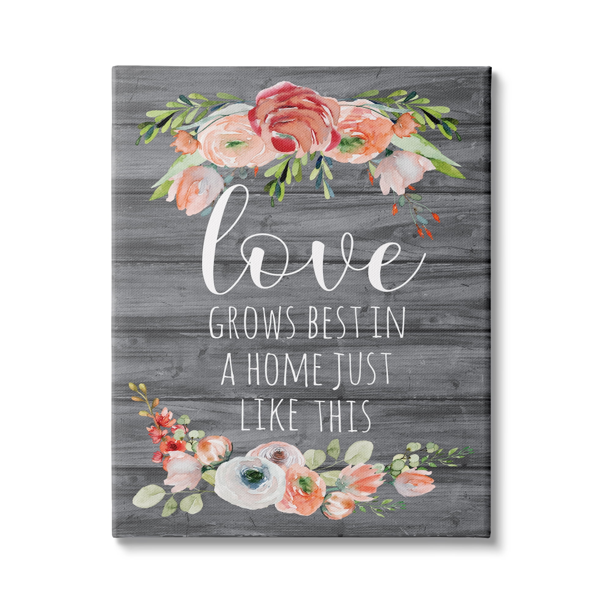 Stupell Industries Love Grows Best Motivational Family Phrase Rustic Flowers, 36 x 48, Design by ND Art
