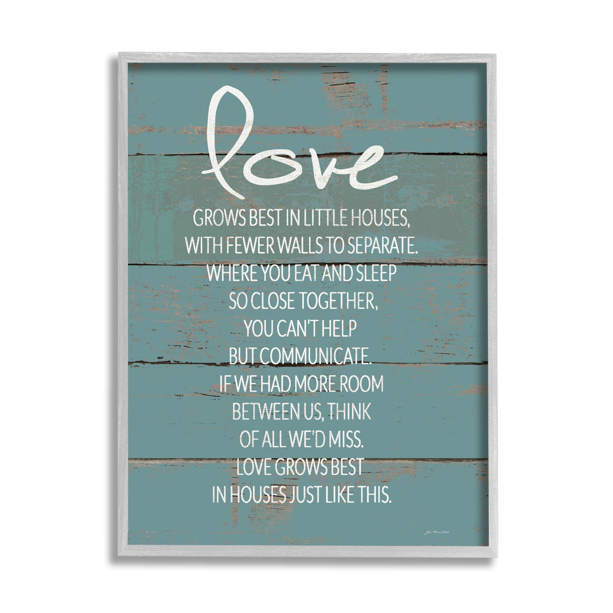 Stupell Industries Love Grows Best in Little Houses Distressed Teal Shiplap Graphic Art Framed Art Print Wall Art, 24x30, By Jo Moulton