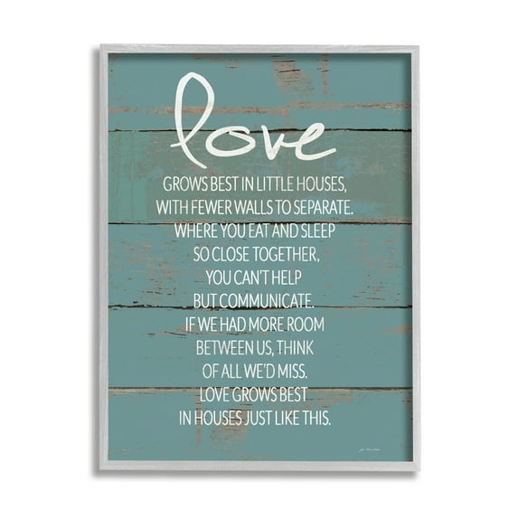 Stupell Industries Love Grows Best in Little Houses Distressed Teal Shiplap Graphic Art Framed Art Print Wall Art, 24x30, By Jo Moulton