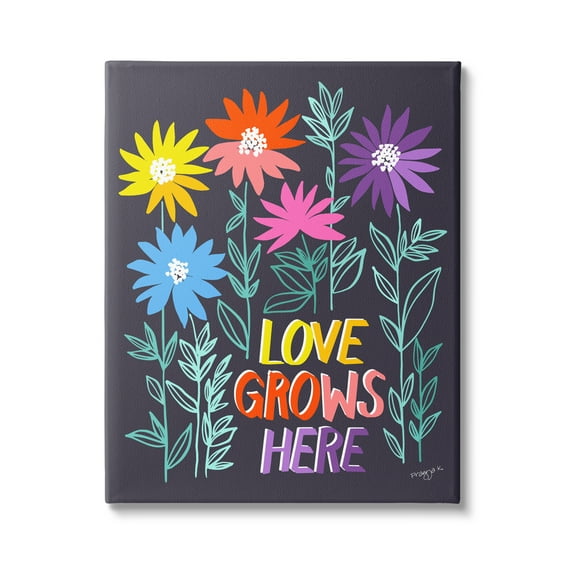 Stupell Industries Love Grows Here Phrase Botanical & Floral Painting Gallery Wrapped Canvas Art Print Wall Art, 24 x 30