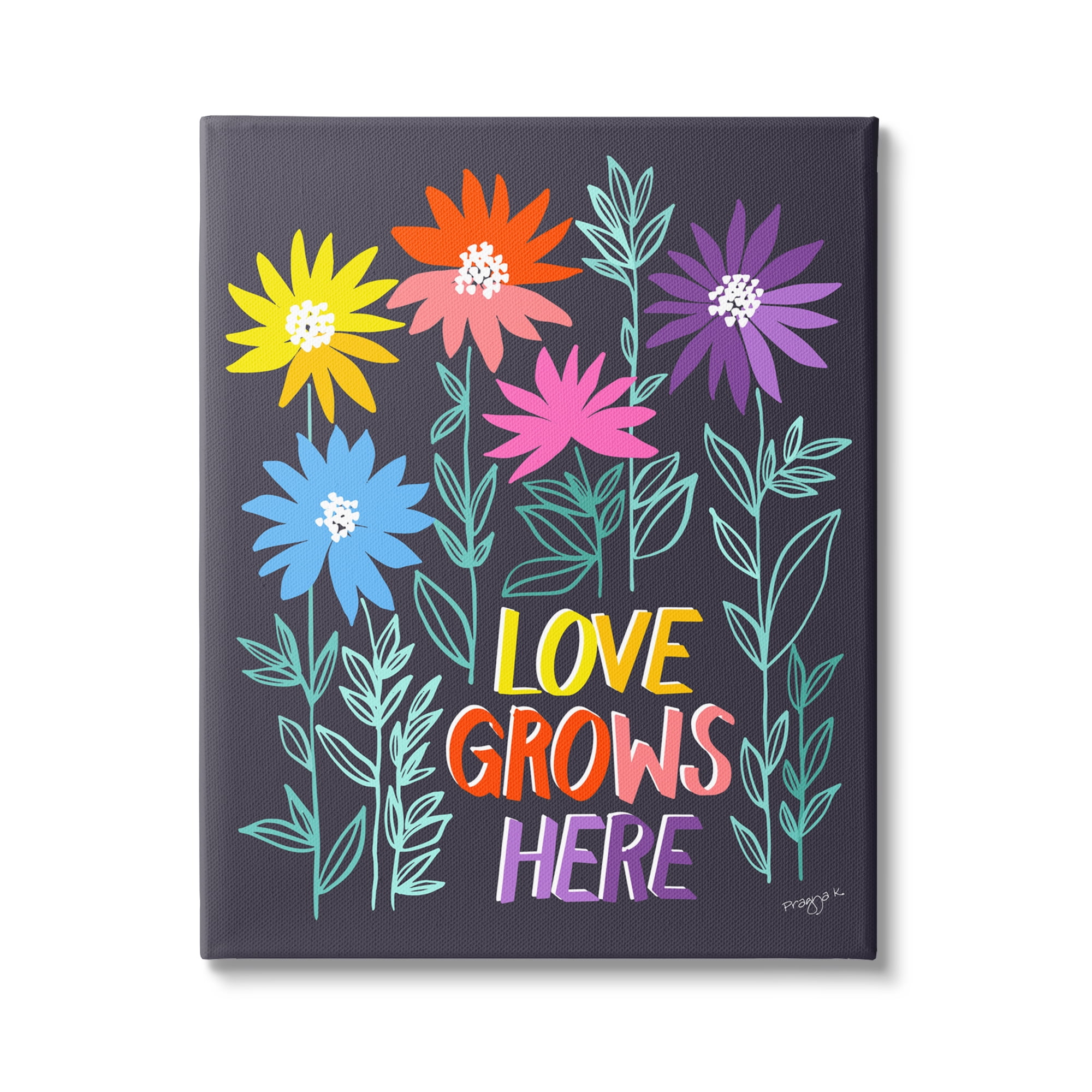 Stupell Industries Love Grows Here Phrase Botanical & Floral Painting Gallery Wrapped Canvas Art Print Wall Art, 30 x 40