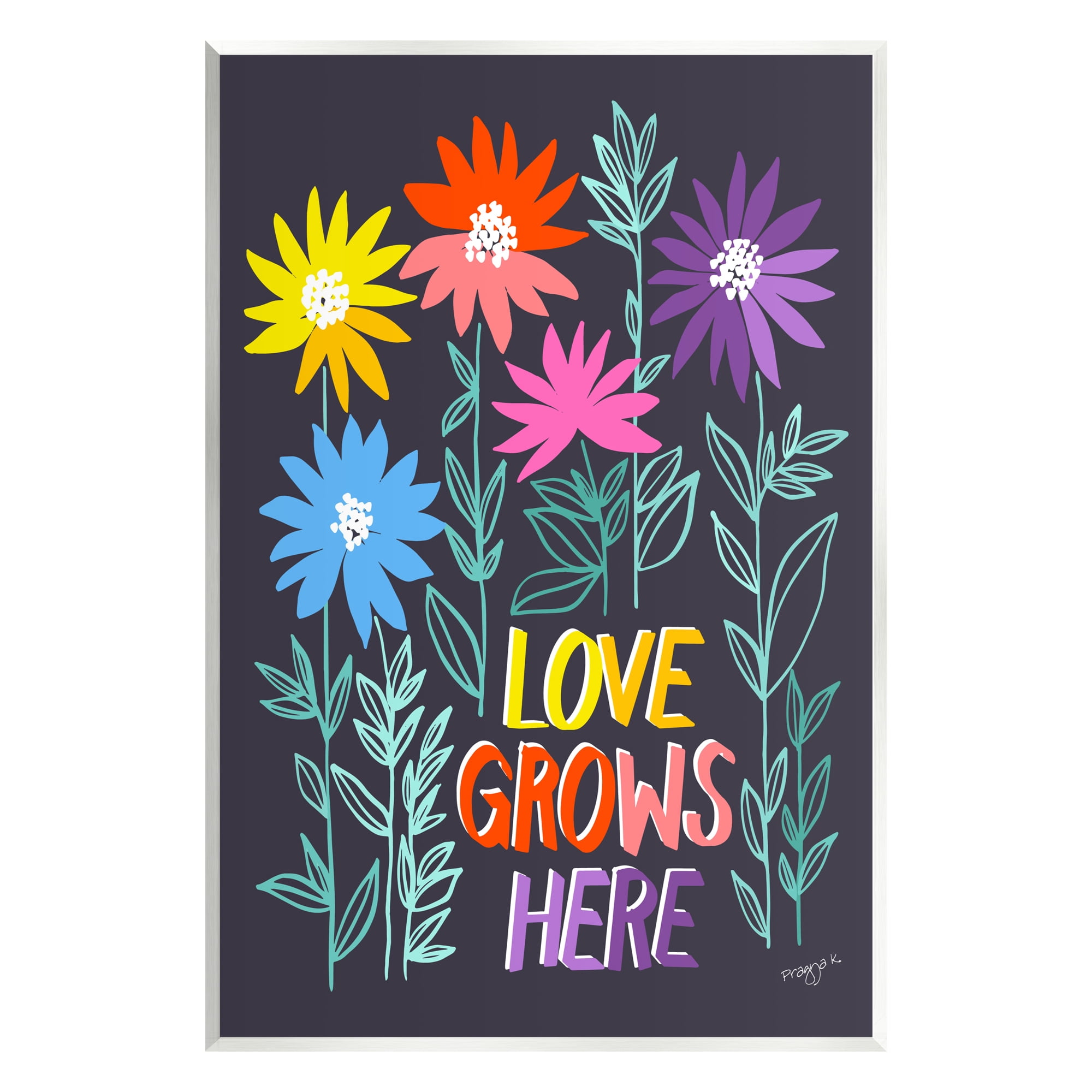 Stupell Industries Love Grows Here Phrase Botanical & Floral Painting Unframed Art Print Wall Art, 13 x 19