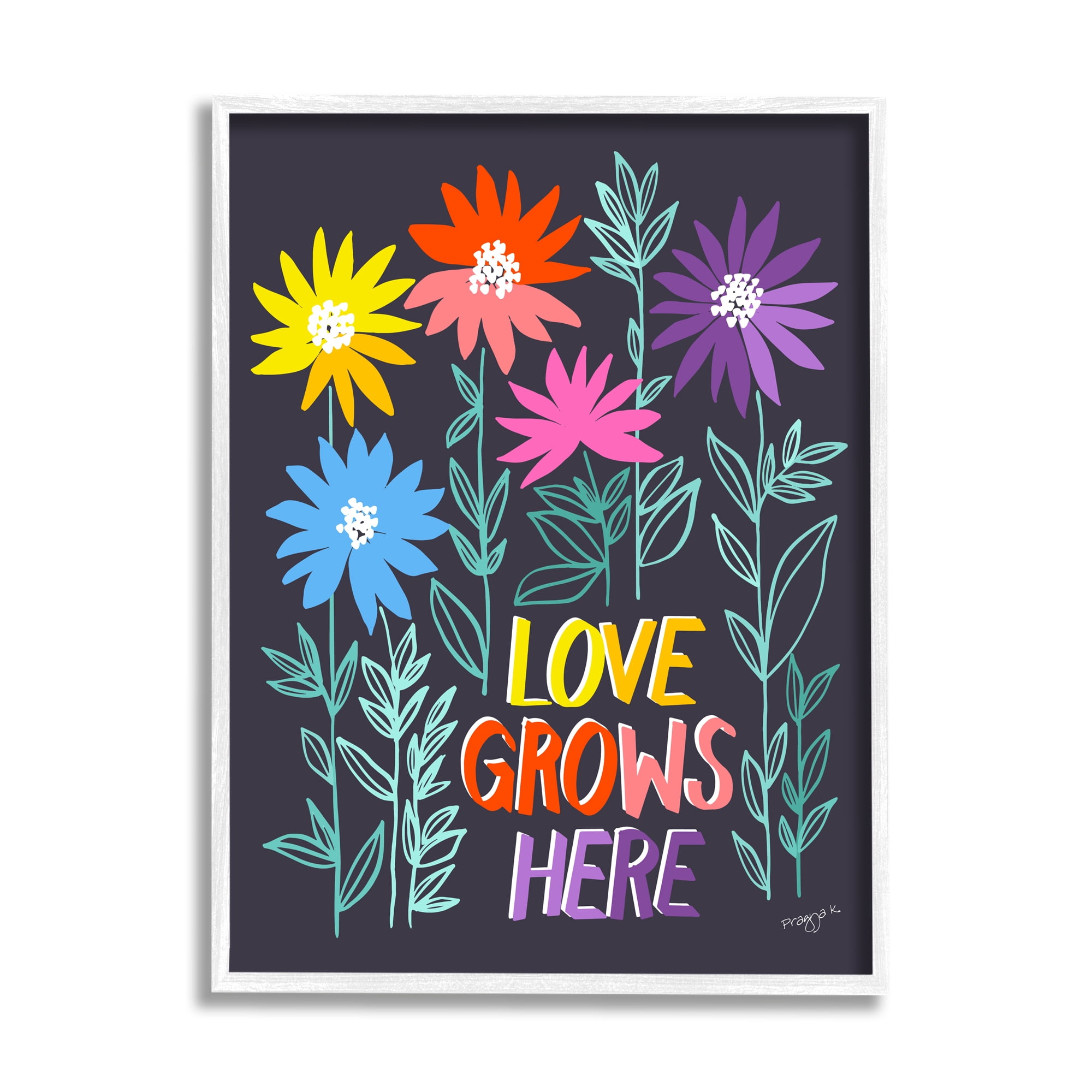Stupell Industries Love Grows Here Phrase Botanical & Floral Painting White Framed Art Print Wall Art, 24 x 30