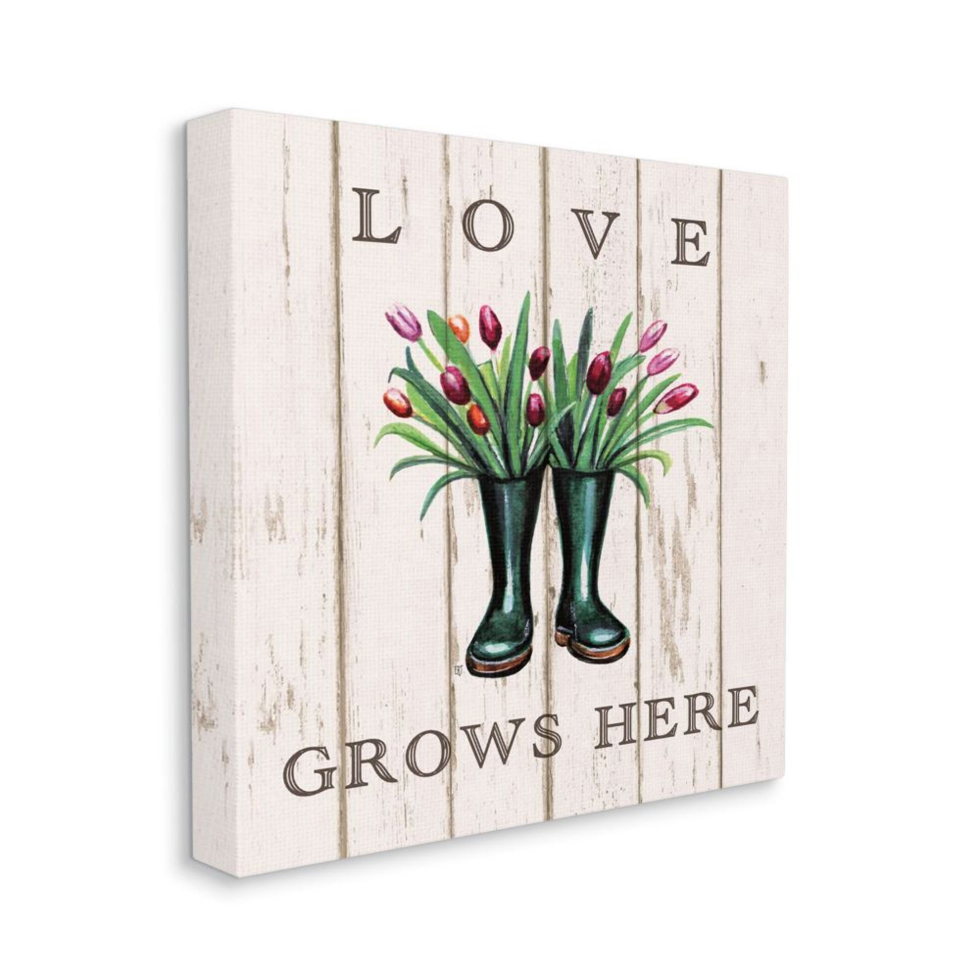Stupell Industries Love Grows Here Phrase Rainboot Tulip Bouquets Design by Elizabeth Tyndall, 36" x 36"