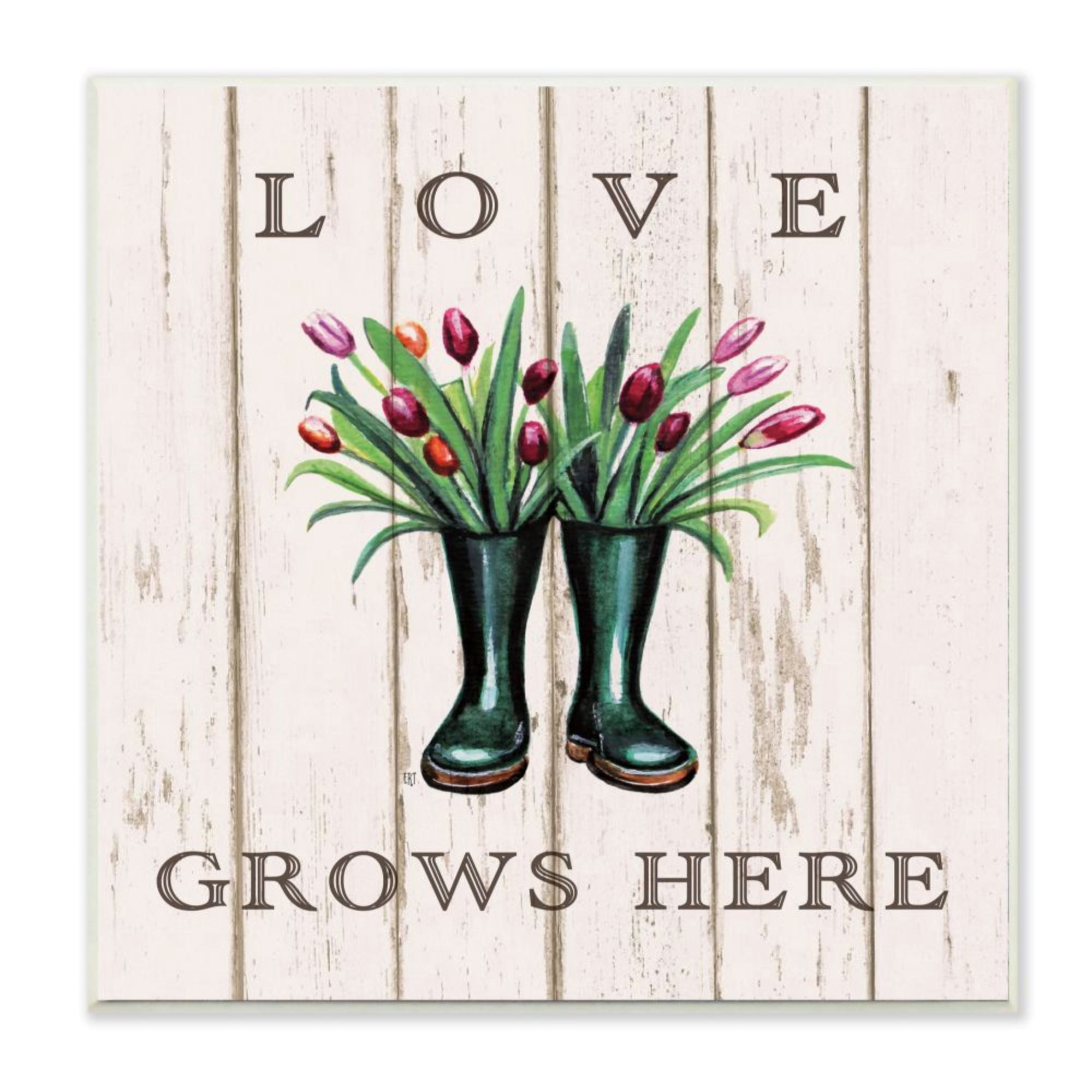 Stupell Industries Love Grows Here Phrase Rainboot Tulip Bouquets Design by Elizabeth Tyndall