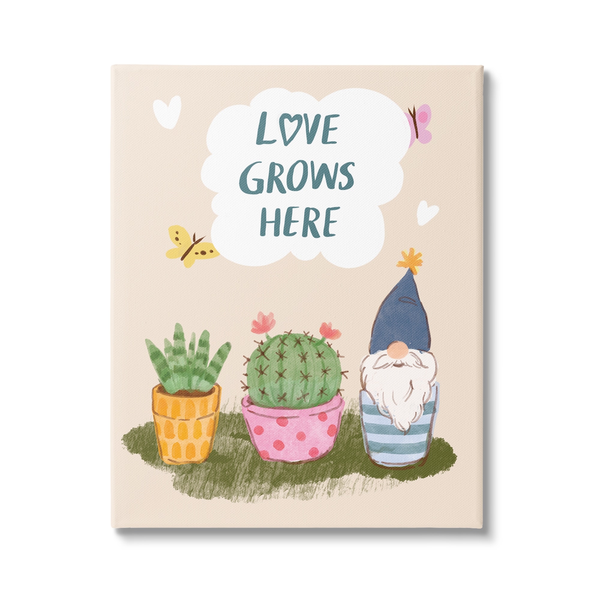 Stupell Industries Love Grows Here Phrase Succulents Butterflies Garden Gnome Canvas Wall Art, 24 x 30, Design by Be Ni La