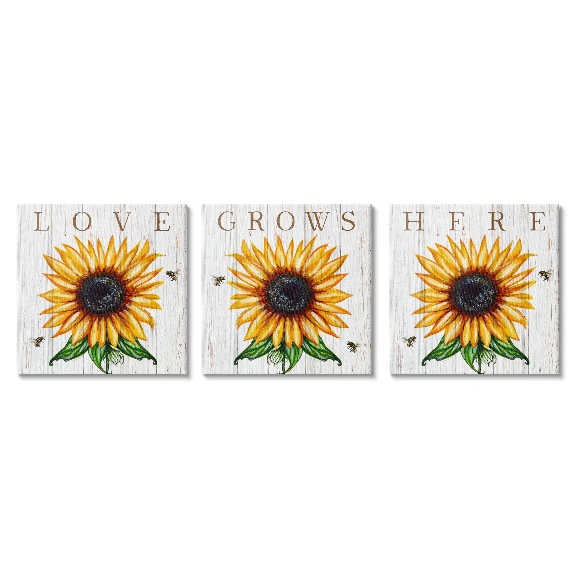 Stupell Industries Love Grows Here Phrase Yellow Sunflowers Honey Bees, 17 x 17,Design by Elizabeth Tyndall