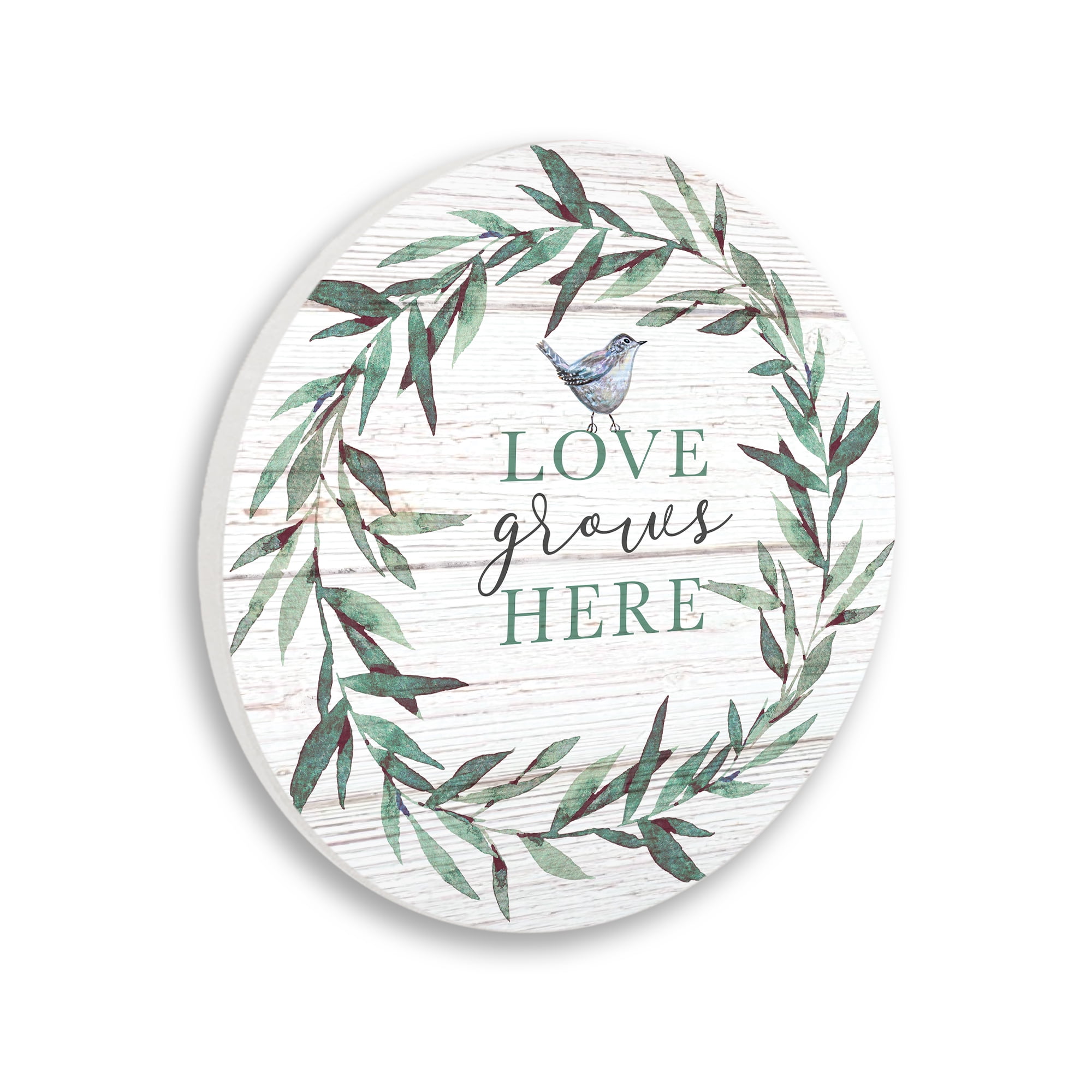 Love Grows Here Green Fern Wreath Wall Plaque