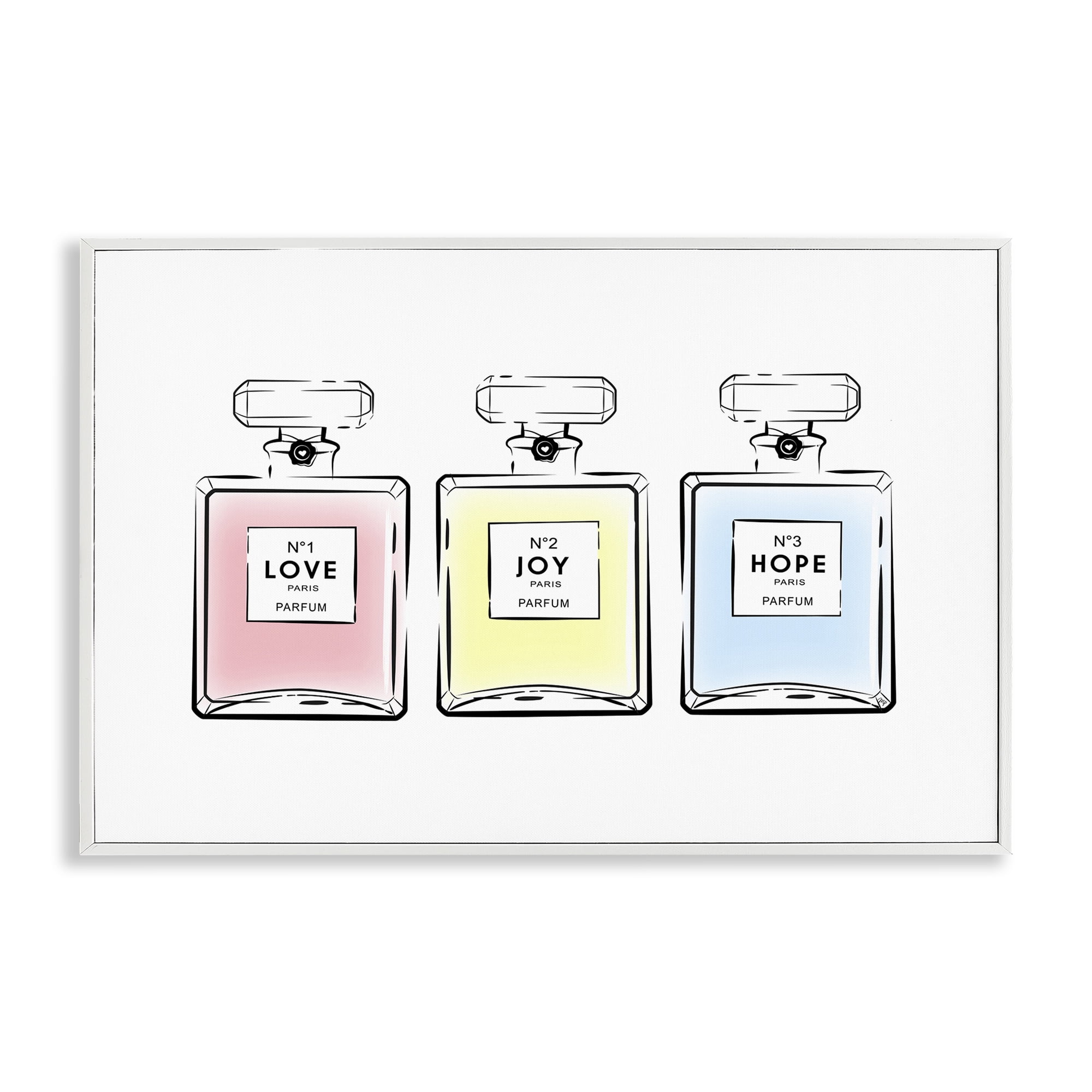 Stupell Industries Love Hope Joy Perfumes Fashion Painting White Framed Art Print Wall Art, 30 x 20